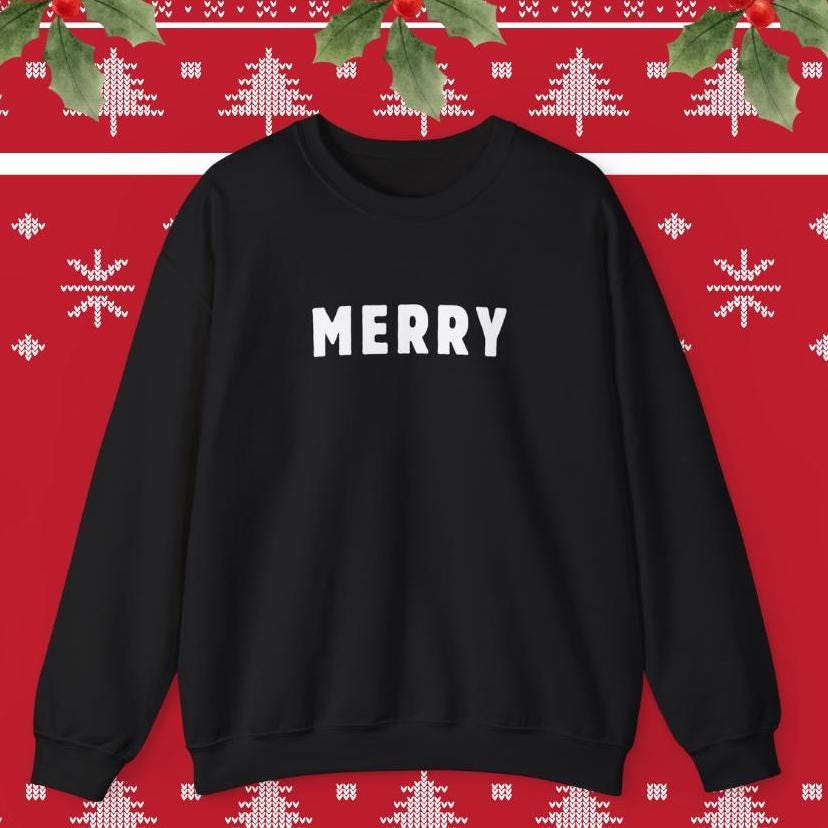 Festive Xmas Sweatshirt “Merry" Unisex, Christmas Crewneck Sweatshirt - Modern Design, Red or Black sweatshirt,Merry, Holiday Apparel ,Gift