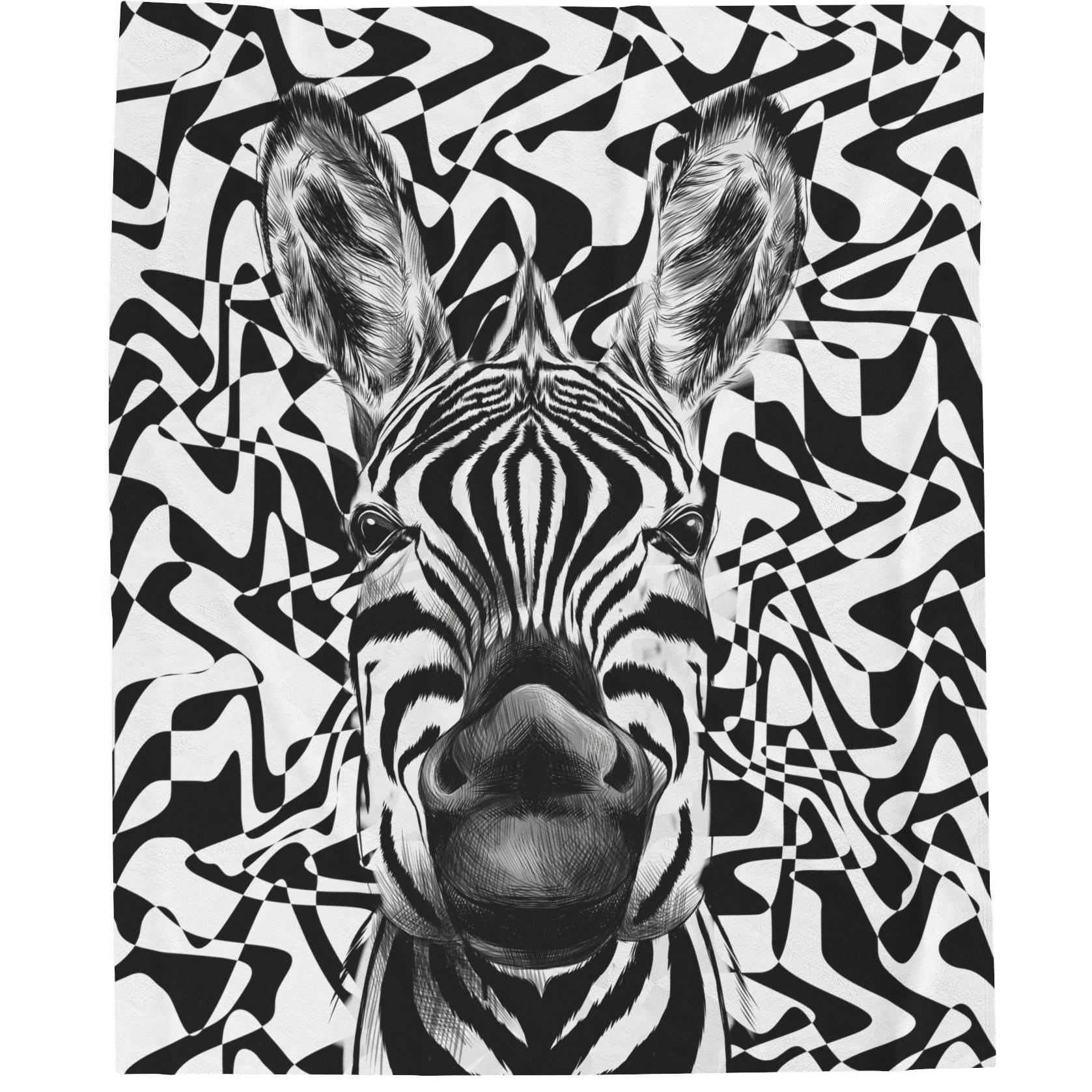 Wild Zebra Print Luxury Velveteen Plush Blanket 50”x60”,Modern Unique Design, Unisex Gift, Super Soft, Great for Travel, For all ages.