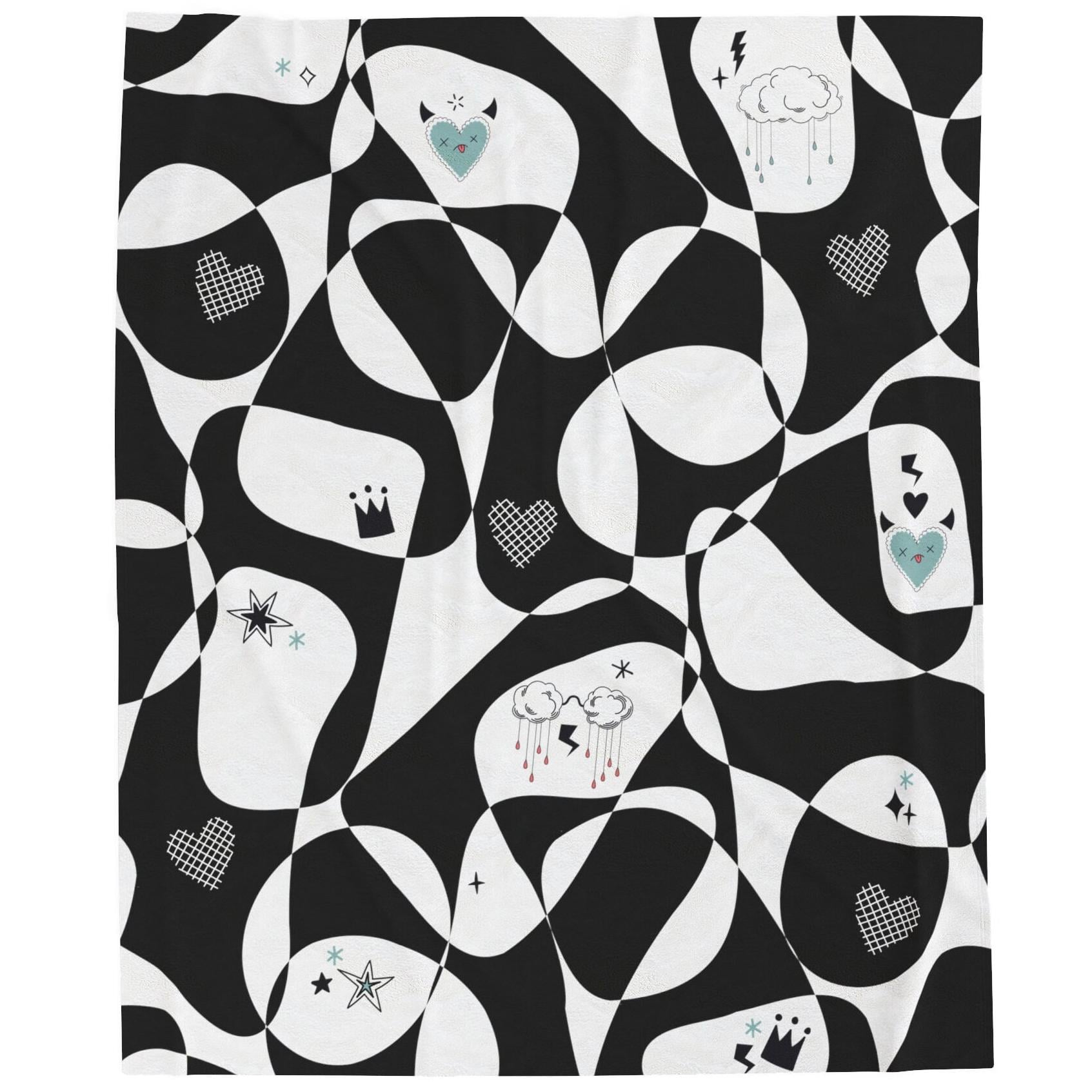 Black & White Mod Luxury Velveteen Plush Blanket,Back to College Throw, Travel Throw,Super Soft, Trending Design, Great for Teens