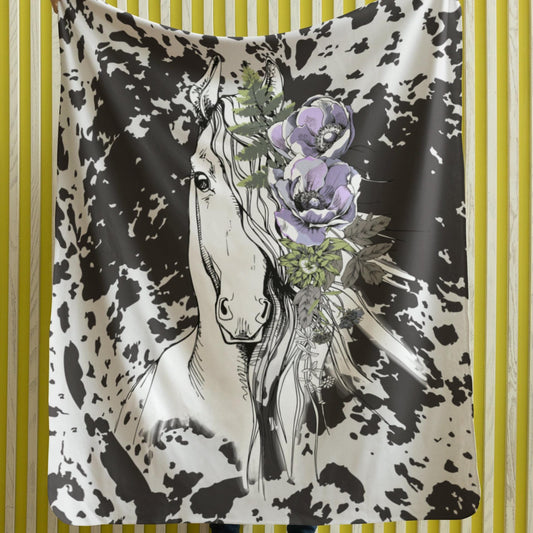 Trending Now Horse Velveteen Plush Blanket, Back to School, Modern Unique Design, Travel Soft Throw, Gift for Teens & Mom’s, Neutral Colors