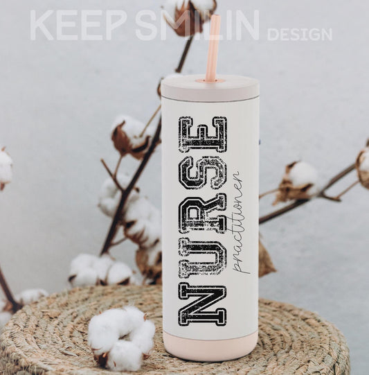 Nurse Practitioner Tumbler, 20oz, Modern Unisex Unique Coffee Mug Gift, Custom Personalized Cup, Stainless Steel Travel Mug, Eco-Friendly
