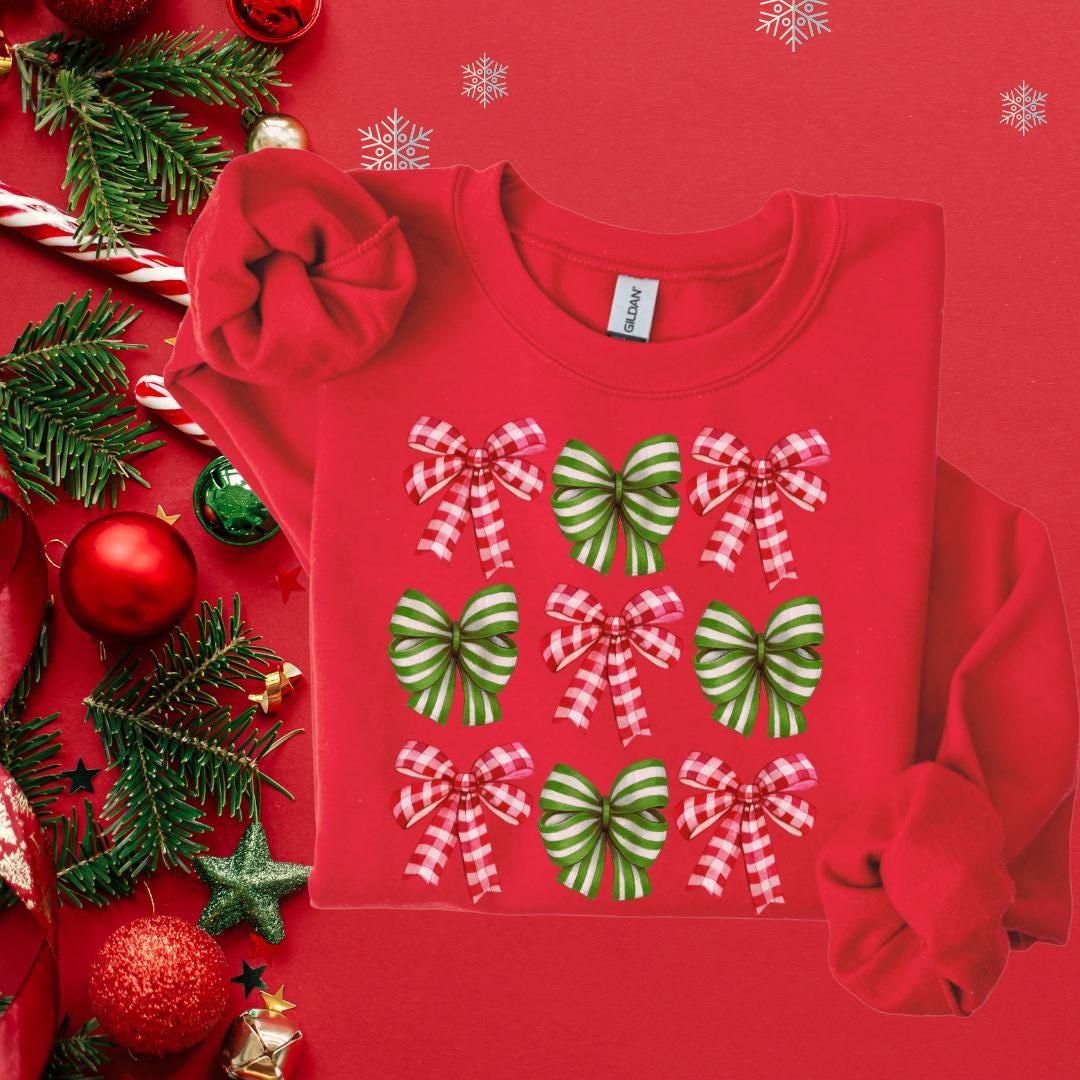 Holiday Coquette Crewneck Sweatshirt - Gift for Her, Christmas Sweater, Festive Jumper, Winter Pullover, Seasonal Apparel