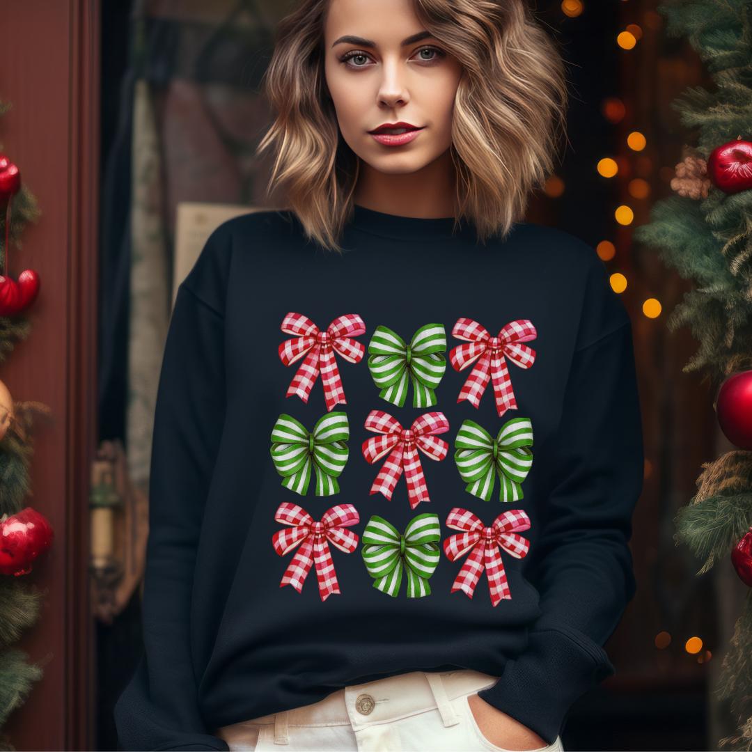 Holiday Coquette Crewneck Sweatshirt - Gift for Her, Christmas Sweater, Festive Jumper, Winter Pullover, Seasonal Apparel