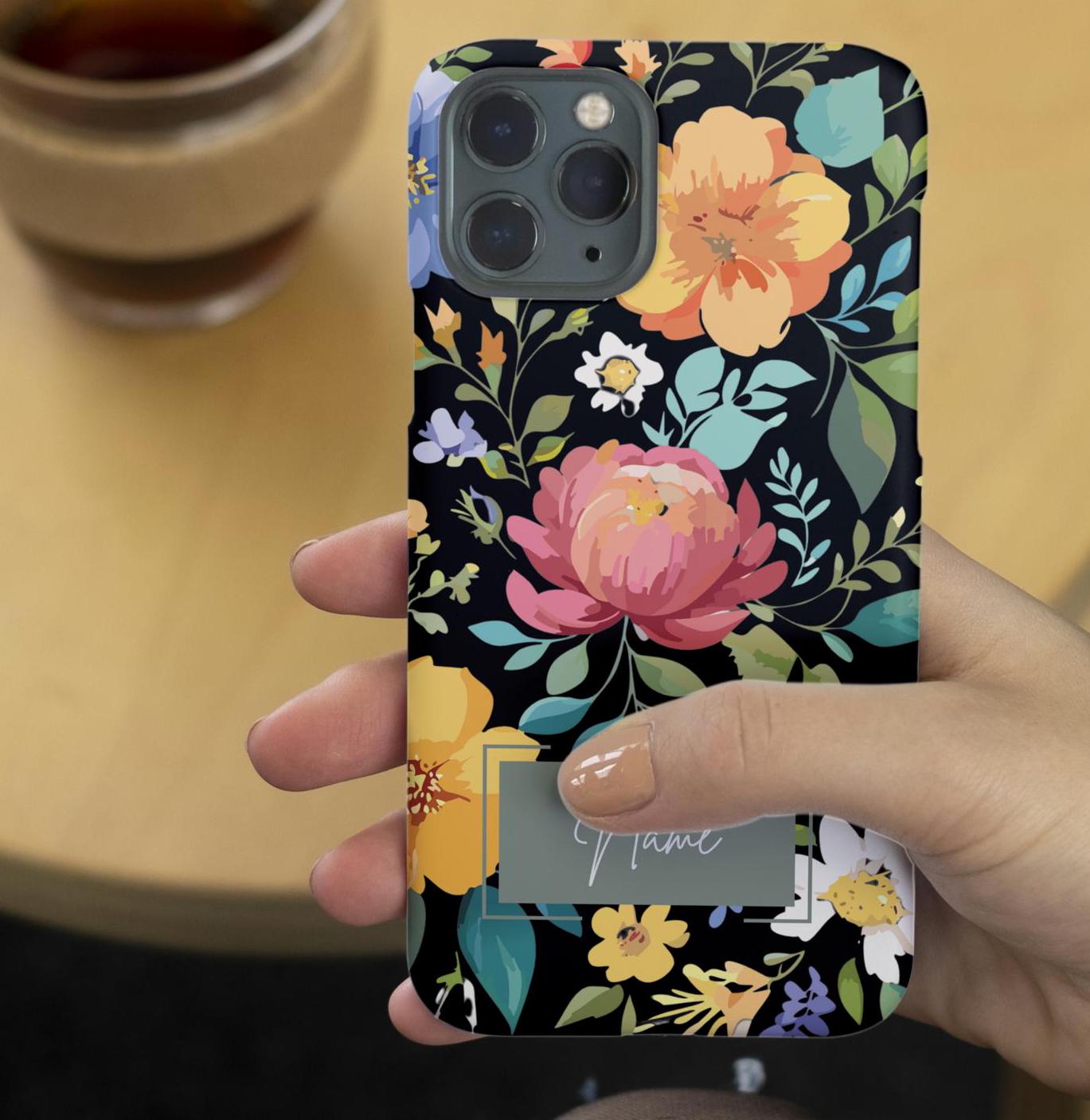 Vintage Floral Custom Tough Magnetic Phone Case - Personalized Protective Phone Cover, Strong Magnet Case, iPhone 14 & 15, Tough Phone Shell