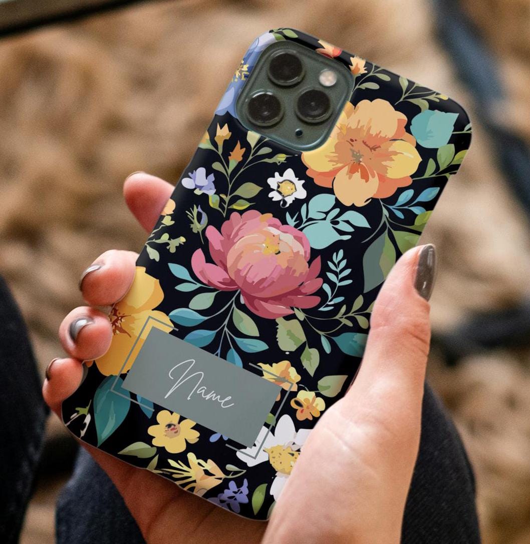 Vintage Floral Custom Tough Magnetic Phone Case - Personalized Protective Phone Cover, Strong Magnet Case, iPhone 14 & 15, Tough Phone Shell