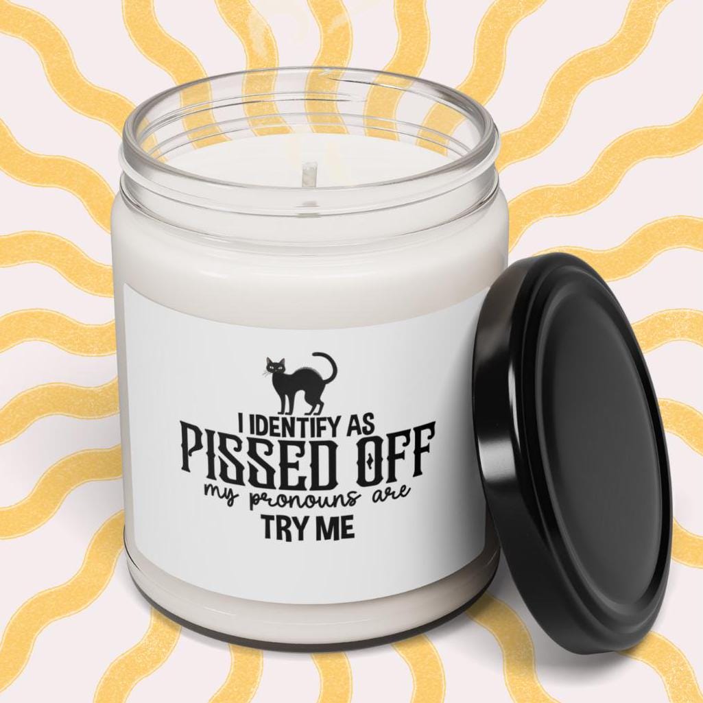 Pissed Off Scented Soy Candle, Try Me Candle, 9oz, Fall Candle Gift, Funny Candle, Candle Pronouns, Halloween Candle, Humorous Gift, Unisex