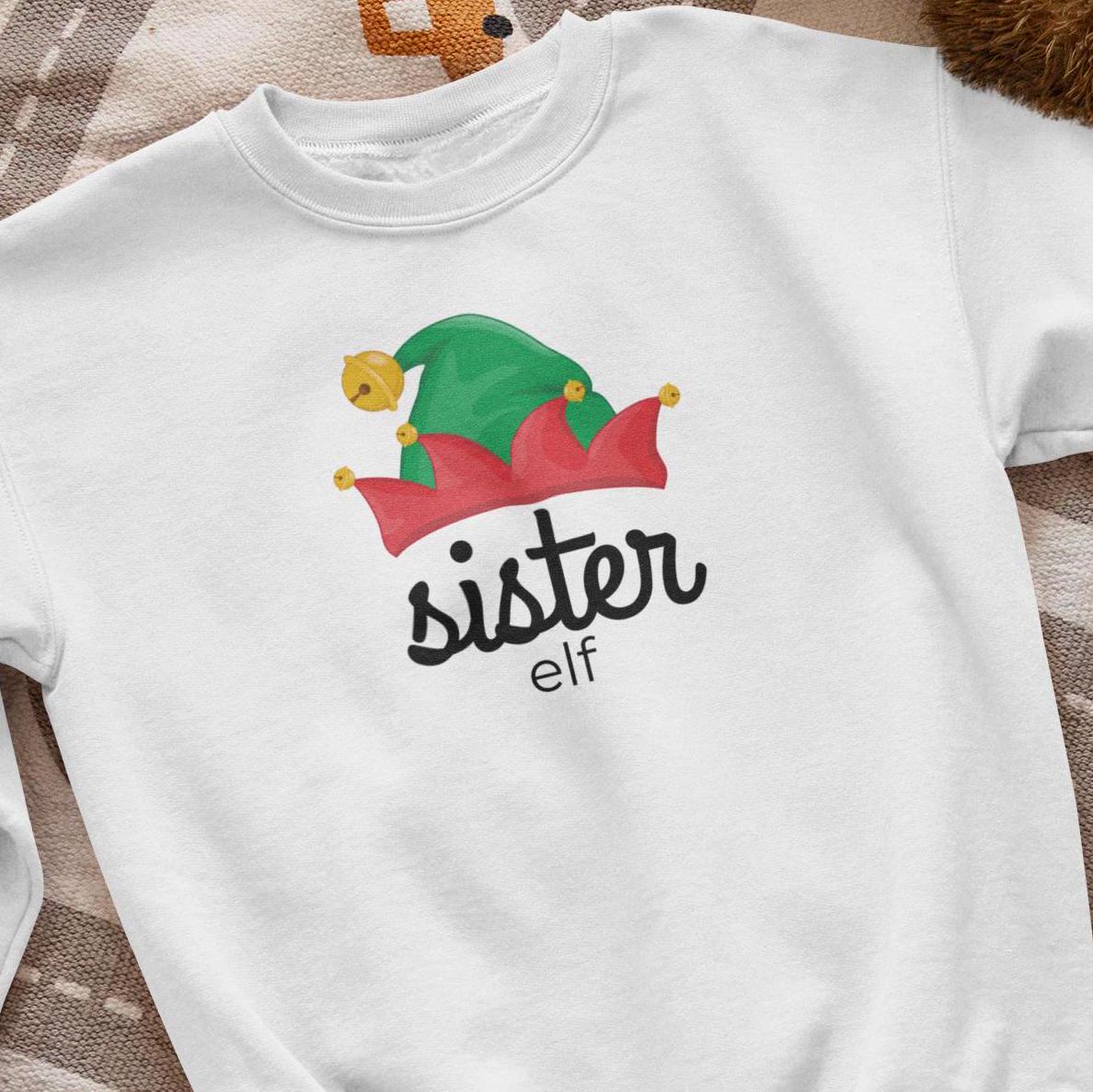 Sister Elf Youth Crewneck Sweatshirt,Elf Crew Family Christmas, Holiday Kids Outfit, Matching Family Shirts, Christmas Outfit for Kids