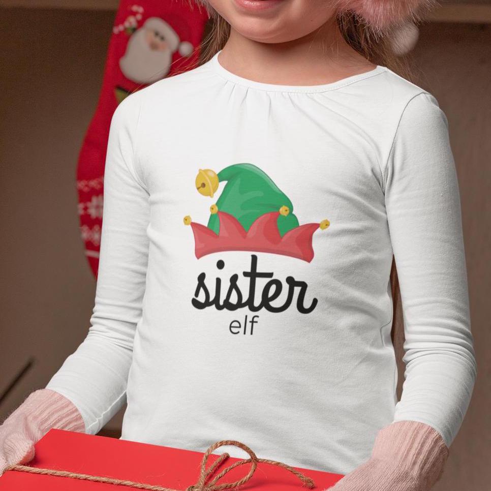 Sister Elf Youth Crewneck Sweatshirt,Elf Crew Family Christmas, Holiday Kids Outfit, Matching Family Shirts, Christmas Outfit for Kids