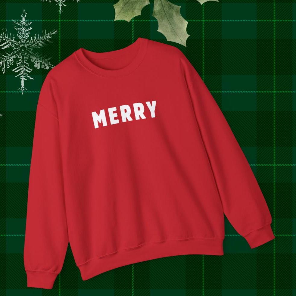 Festive Xmas Sweatshirt “Merry" Unisex, Christmas Crewneck Sweatshirt - Modern Design, Red or Black sweatshirt,Merry, Holiday Apparel ,Gift