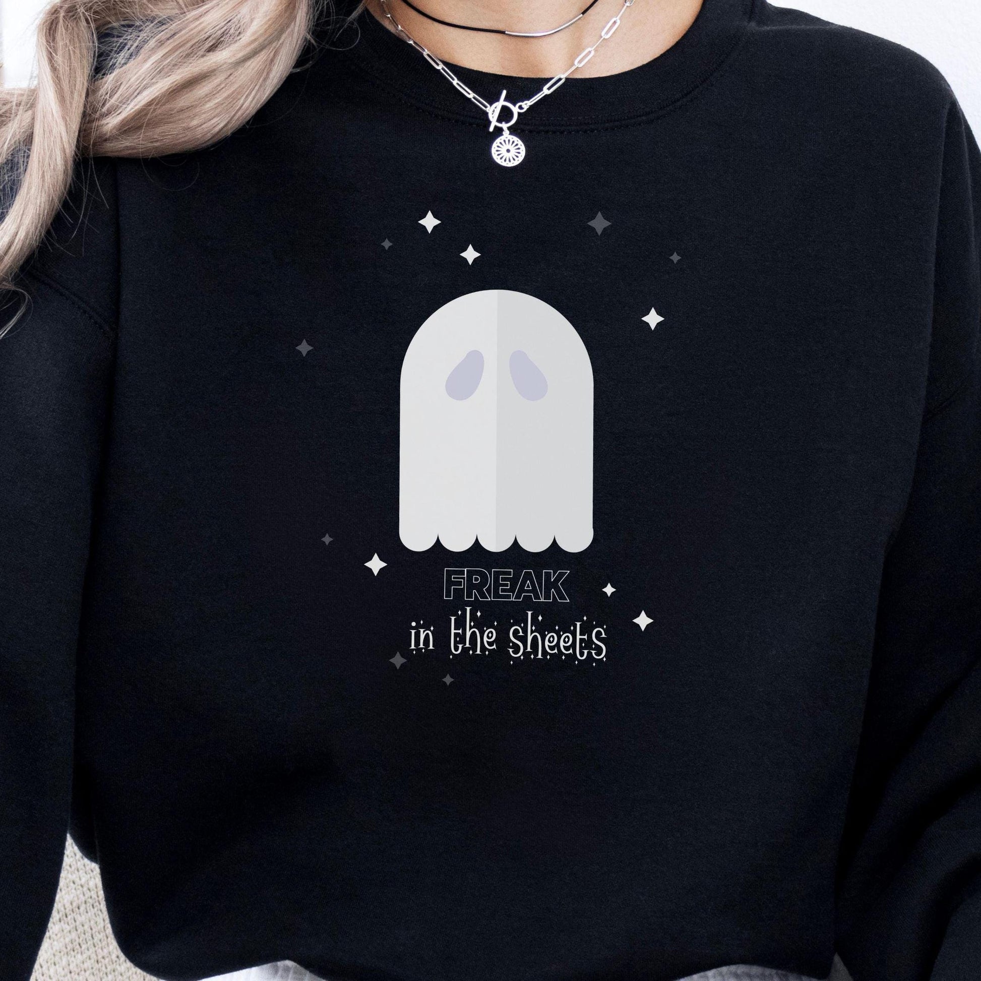 Freak In The Sheets, Halloween Crewneck Sweatshirt, Halloween apparel, Cozy Halloween sweatshirt, Trick or treat shirt, Retro Apparel