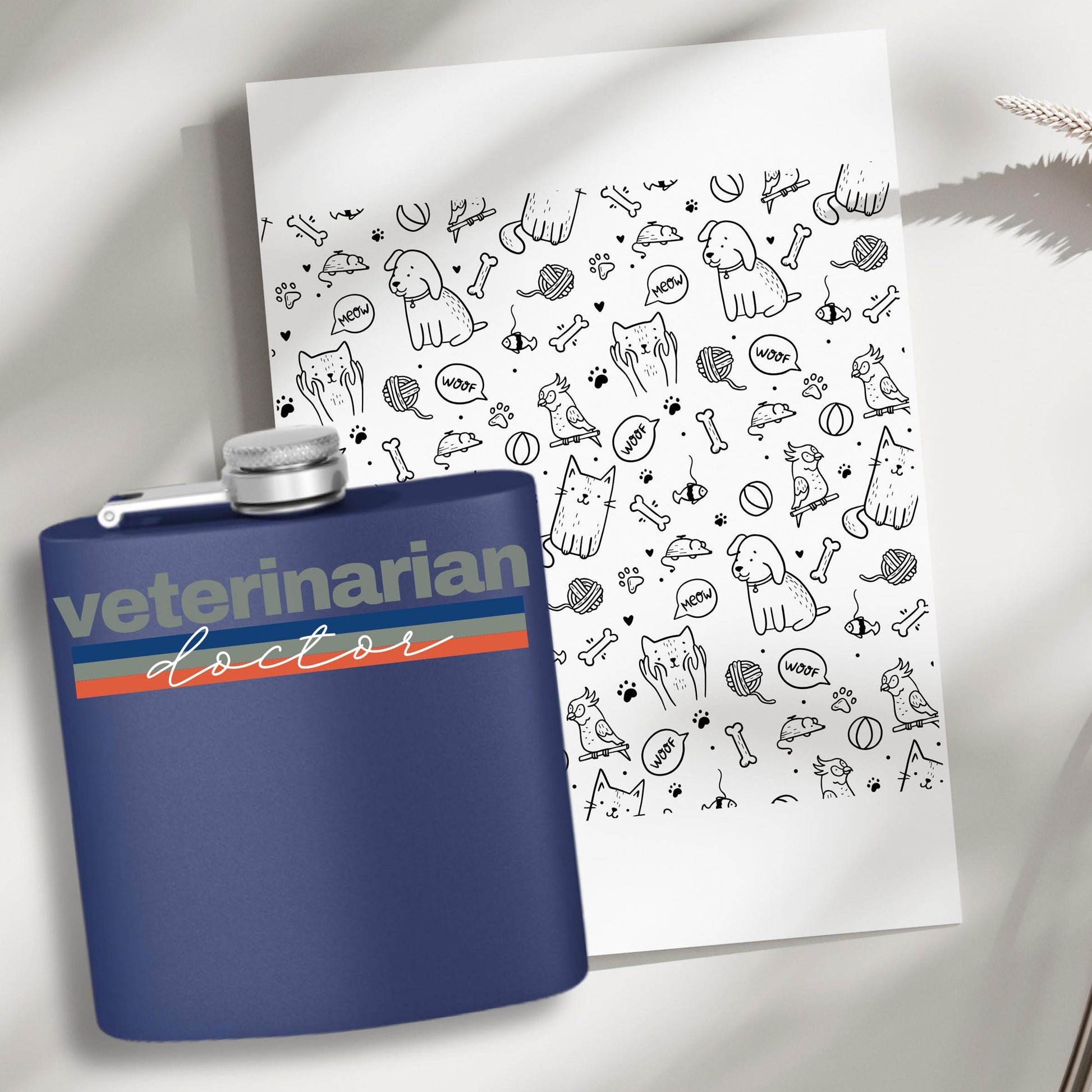 Veterinarian Doctor Stainless Steel Flask, 6oz - Animal Lover Gift, Medical Professional Present, Custom Engraved Hip Flask, Pet Clinic