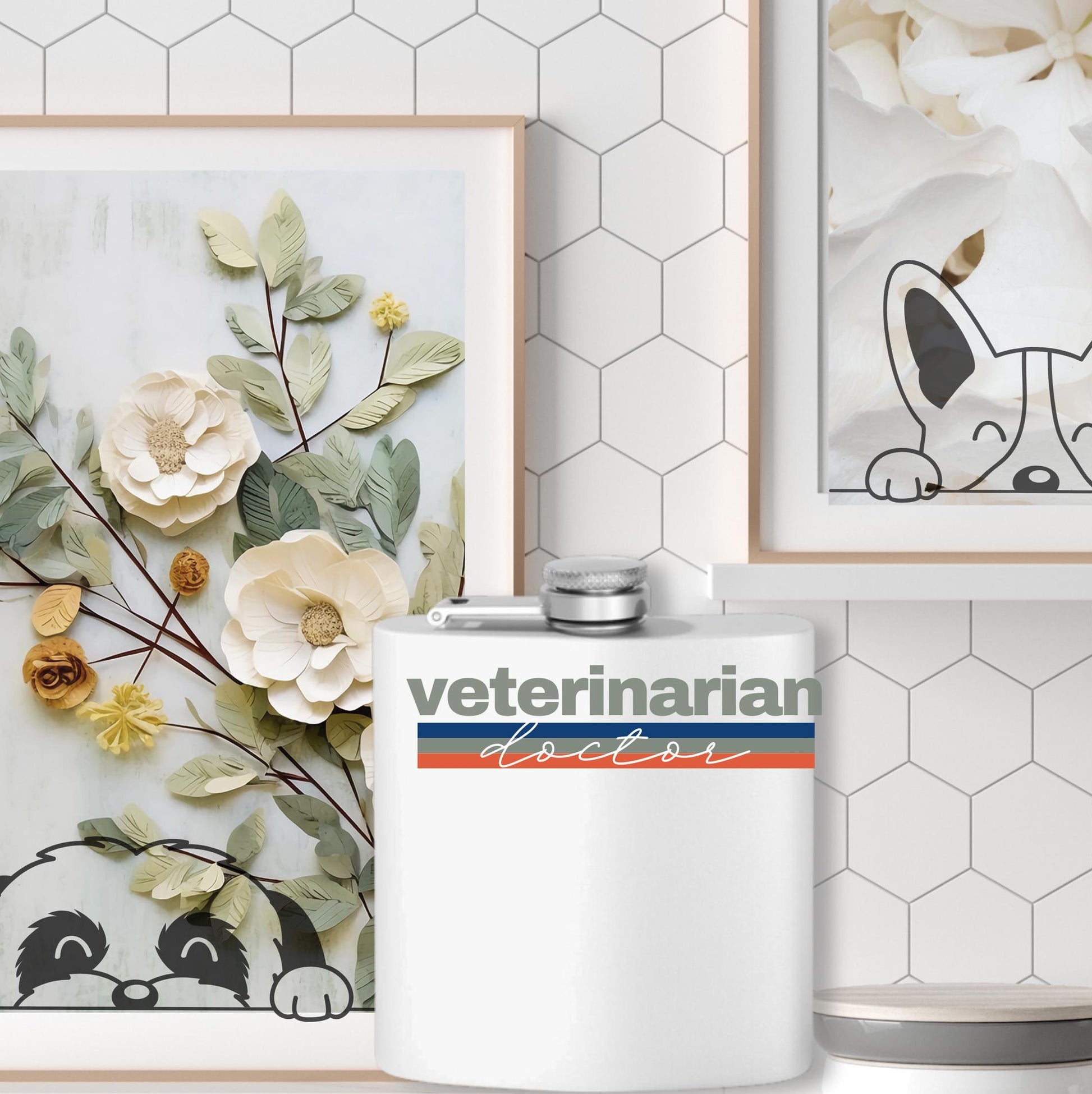 Veterinarian Doctor Stainless Steel Flask, 6oz - Animal Lover Gift, Medical Professional Present, Custom Engraved Hip Flask, Pet Clinic