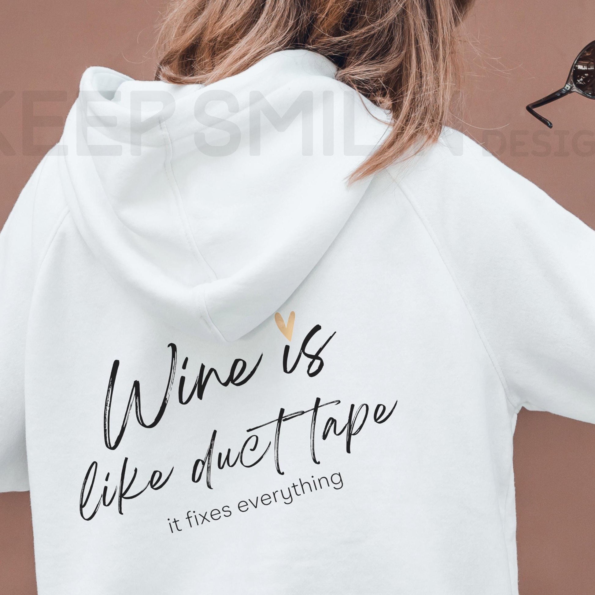 Wine Lover Hoodie, Funny Wine Sweatshirt, Wine Drinker Gift, Fix Everything Duct Tape Pullover, Unisex Hooded Jumper