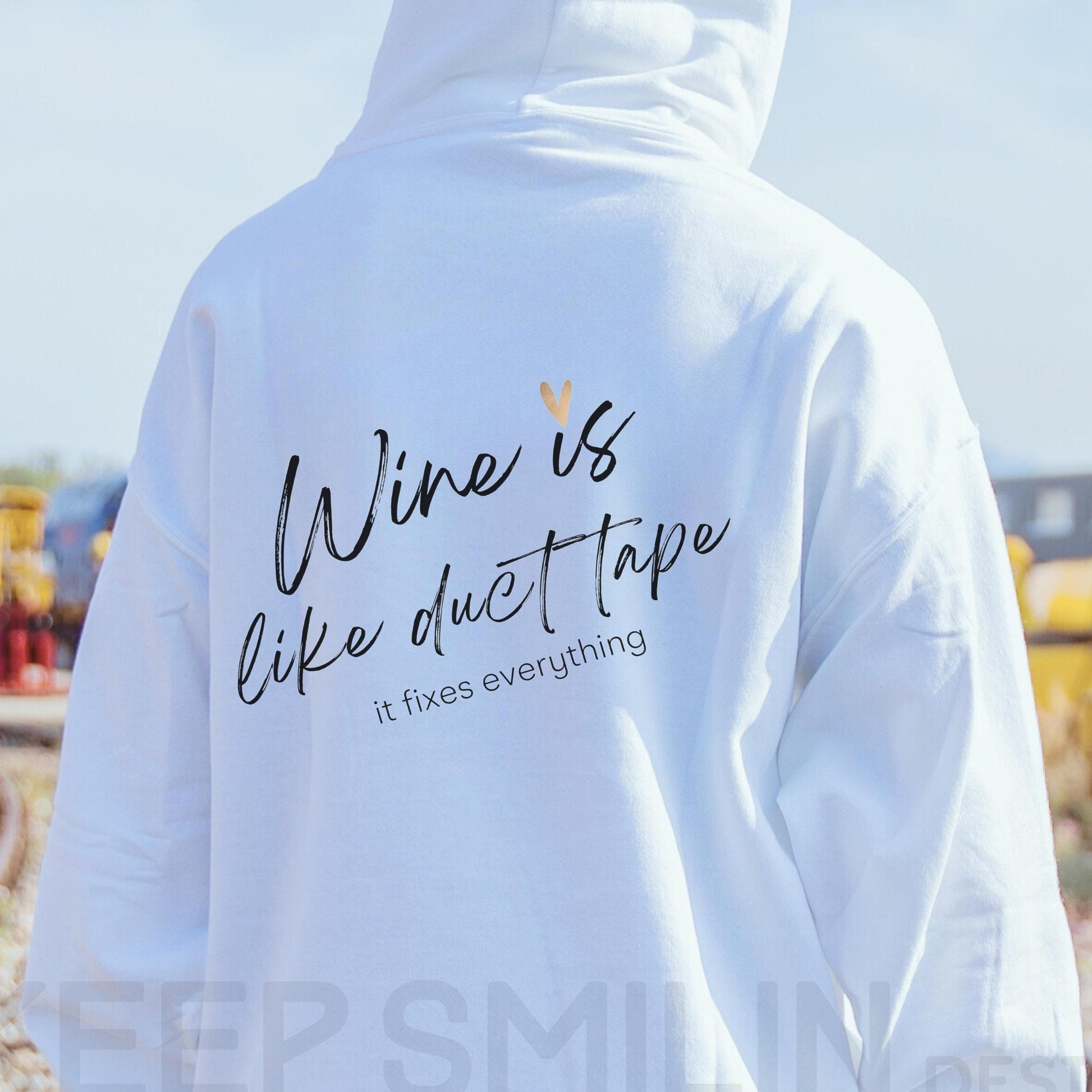 Wine Lover Hoodie, Funny Wine Sweatshirt, Wine Drinker Gift, Fix Everything Duct Tape Pullover, Unisex Hooded Jumper