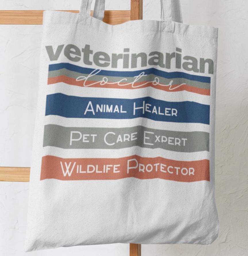 Veterinarian Doctor Tote Bag, Animal Lover Gift, Pet Owner Accessories, Medical Professional Carryall, Cute Vet Tech Purse