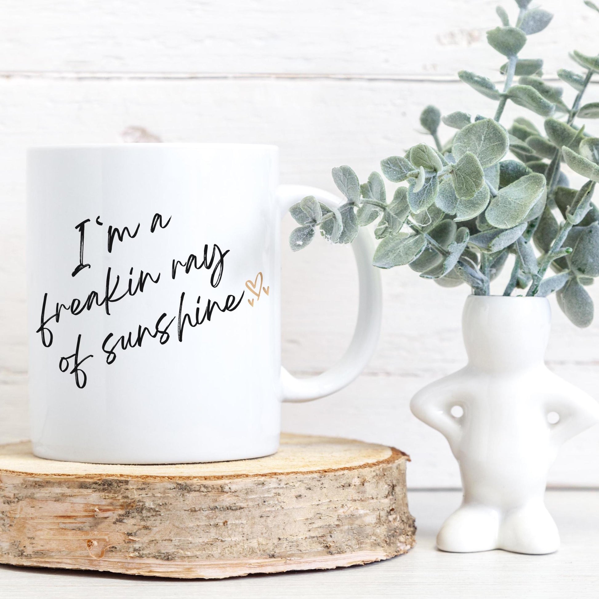 Freakin Ray of Sunshine Ceramic Mug, Positive Vibes Coffee Cup, Inspirational Tea Mug Gift, Motivational Quote Drinkware, Funny Mug Gift