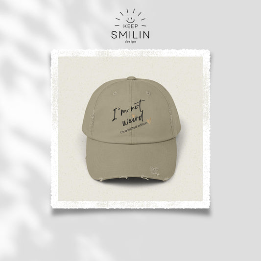 Embroidered Distressed Cap "I'm not Weird, I'm a limited Edition", Unique Baseball Hat Gift, Vintage Style Dad Hat, Funny Quote Cap, Unisex