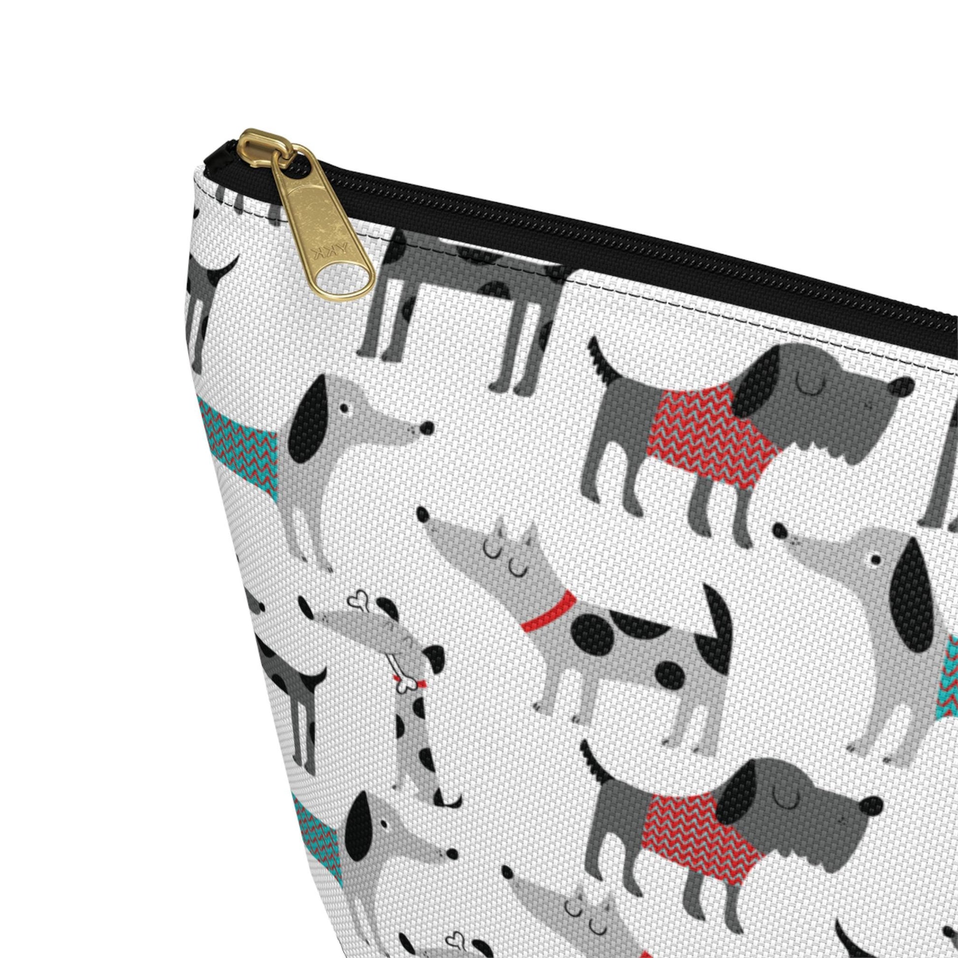 Dog Lover Print Accessory Pouch with T-bottom, Dog Mom Gift, Zipper Makeup Bag, Cute Pet Owner Travel Organizer, Paw Print Clutch, Animal