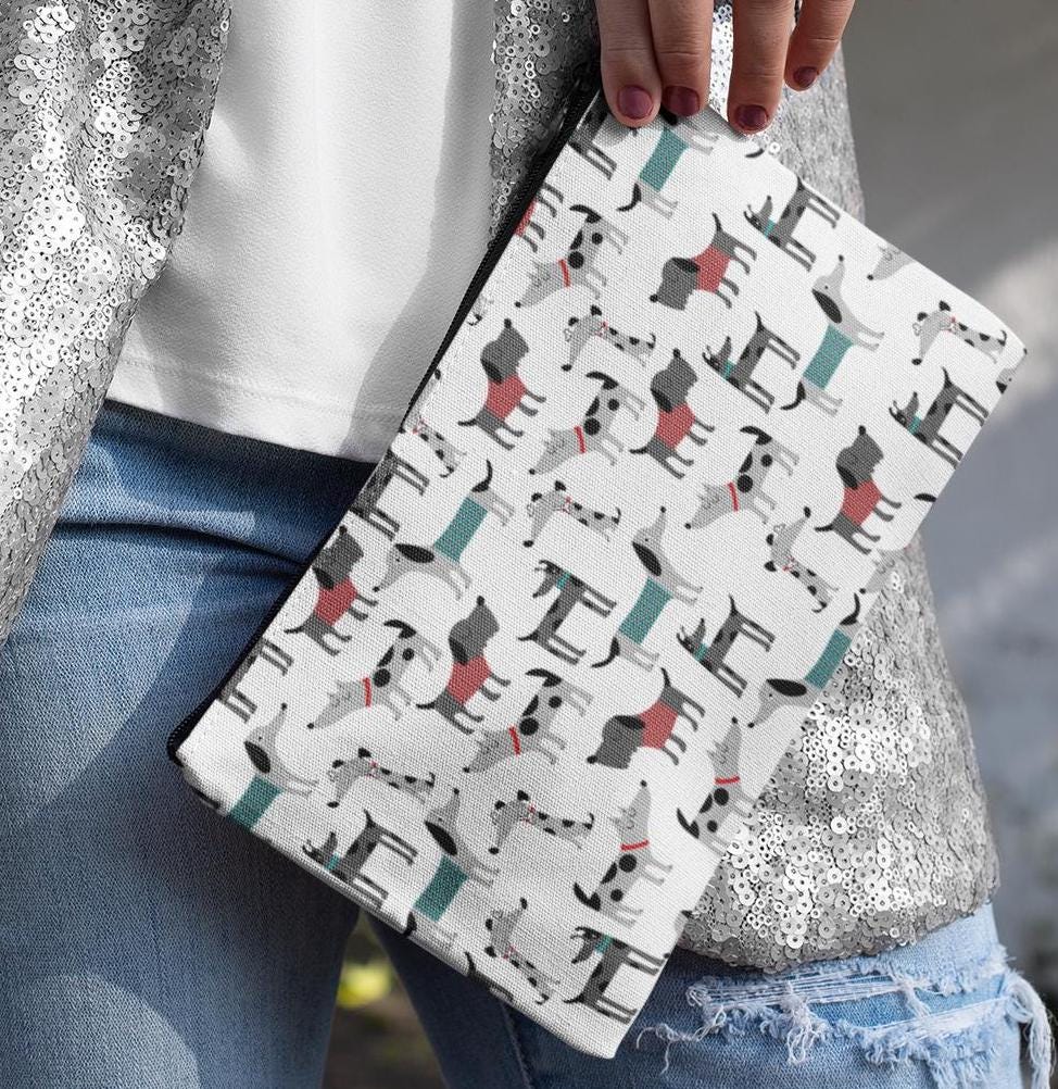 Dog Lover Print Accessory Pouch with T-bottom, Dog Mom Gift, Zipper Makeup Bag, Cute Pet Owner Travel Organizer, Paw Print Clutch, Animal