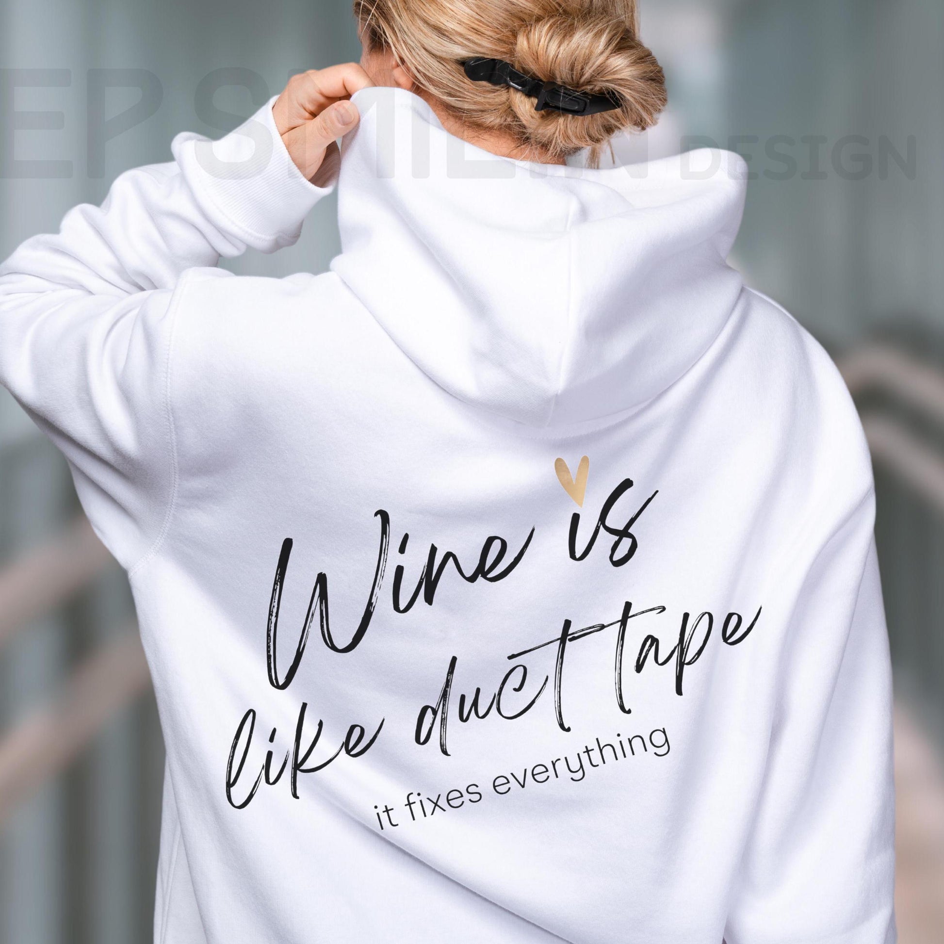 Wine Lover Hoodie, Funny Wine Sweatshirt, Wine Drinker Gift, Fix Everything Duct Tape Pullover, Unisex Hooded Jumper