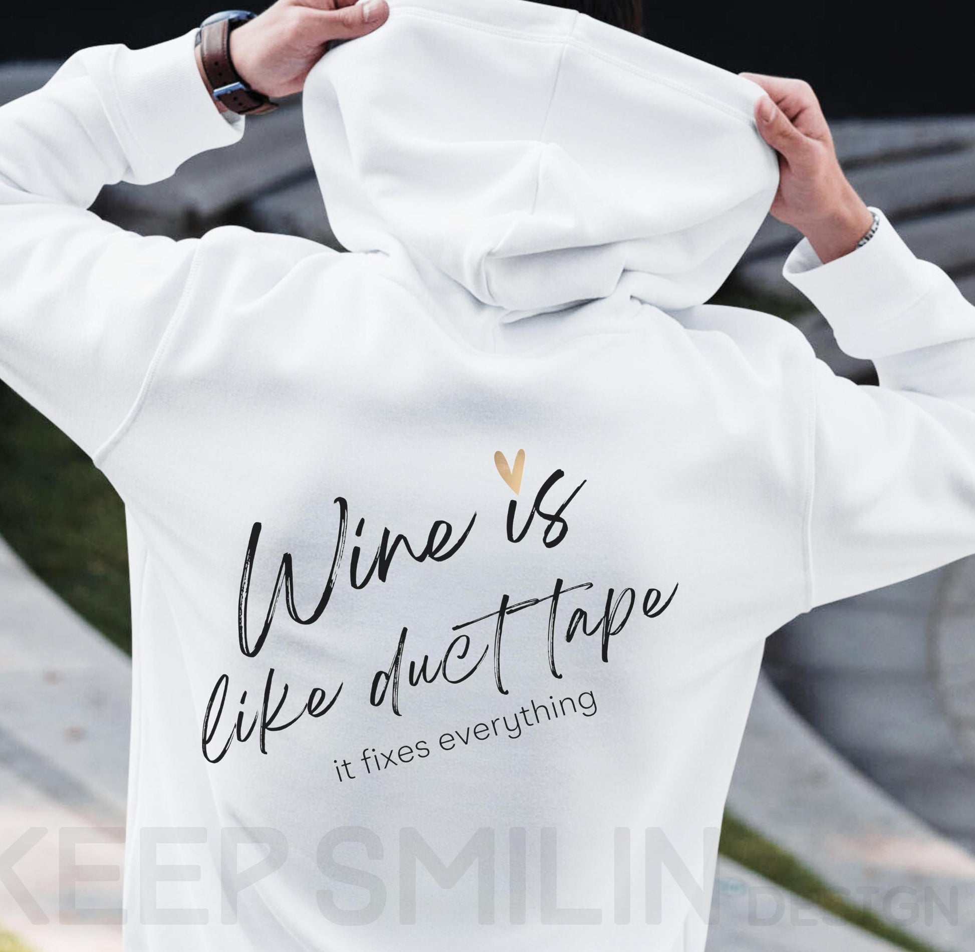 Wine Lover Hoodie, Funny Wine Sweatshirt, Wine Drinker Gift, Fix Everything Duct Tape Pullover, Unisex Hooded Jumper