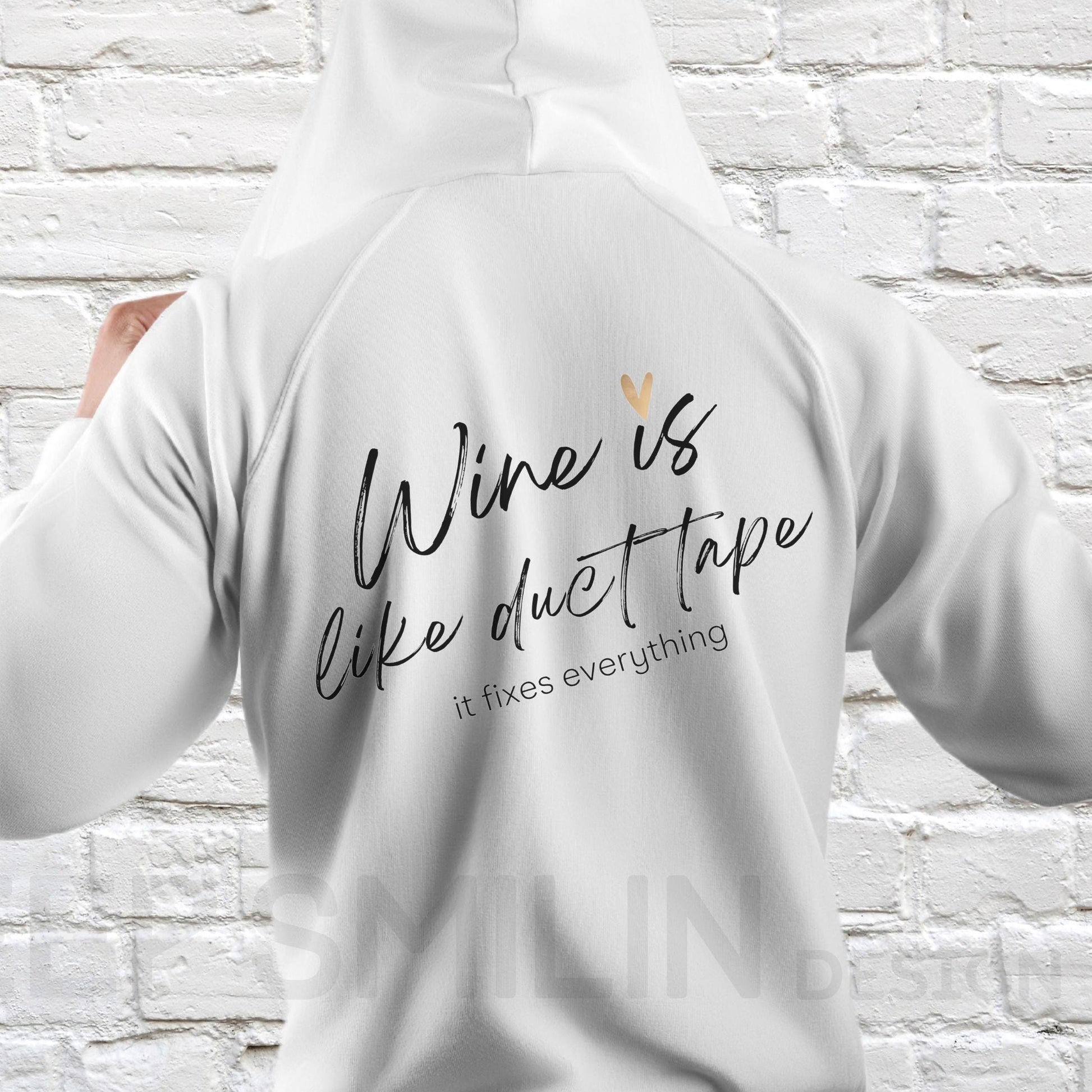 Wine Lover Hoodie, Funny Wine Sweatshirt, Wine Drinker Gift, Fix Everything Duct Tape Pullover, Unisex Hooded Jumper