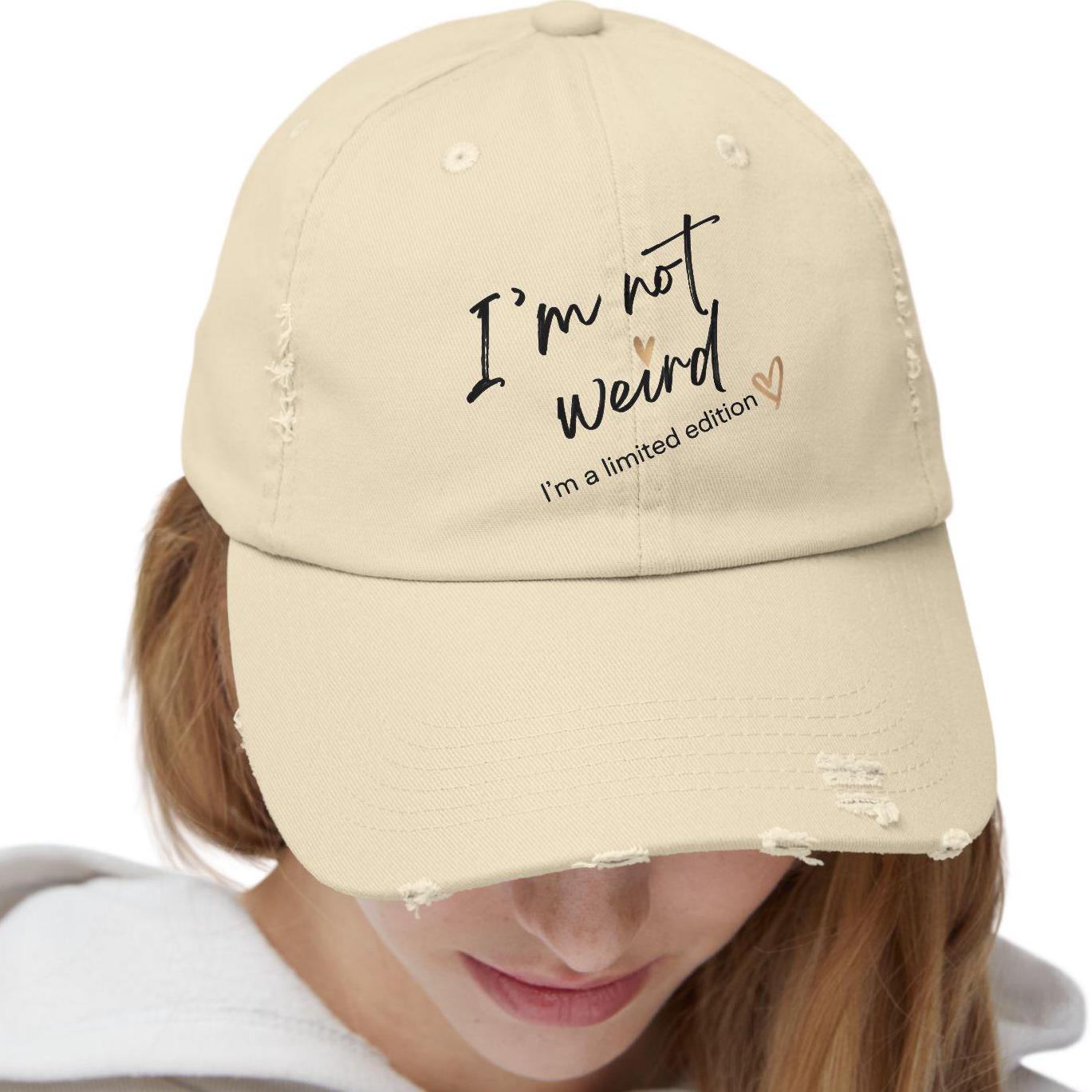 Embroidered Distressed Cap "I'm not Weird, I'm a limited Edition", Unique Baseball Hat Gift, Vintage Style Dad Hat, Funny Quote Cap, Unisex