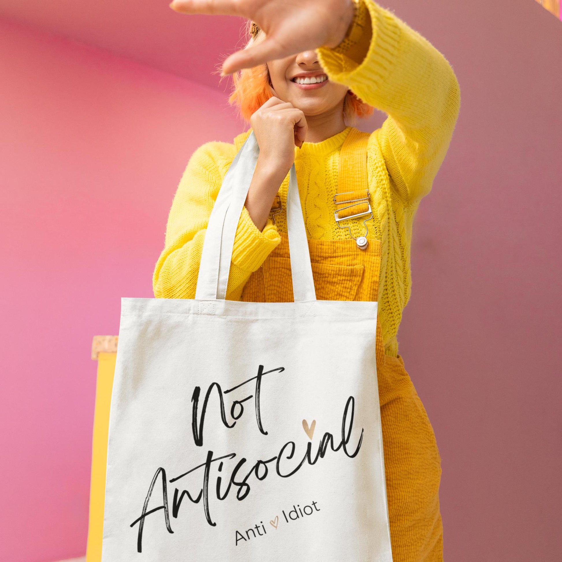 Funny Tote Bag, Sarcastic Reusable Tote, Snarky Shoulder Bag, Curse Word Eco Friendly Bag, "Not Antisocial Anti Idiot"Tote, Gift, Breakup