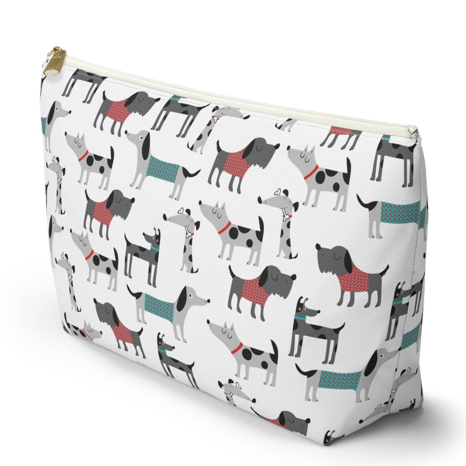 Dog Lover Print Accessory Pouch with T-bottom, Dog Mom Gift, Zipper Makeup Bag, Cute Pet Owner Travel Organizer, Paw Print Clutch, Animal
