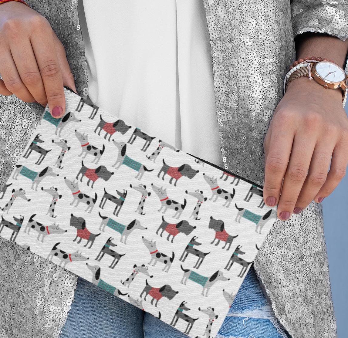 Dog Lover Print Accessory Pouch with T-bottom, Dog Mom Gift, Zipper Makeup Bag, Cute Pet Owner Travel Organizer, Paw Print Clutch, Animal