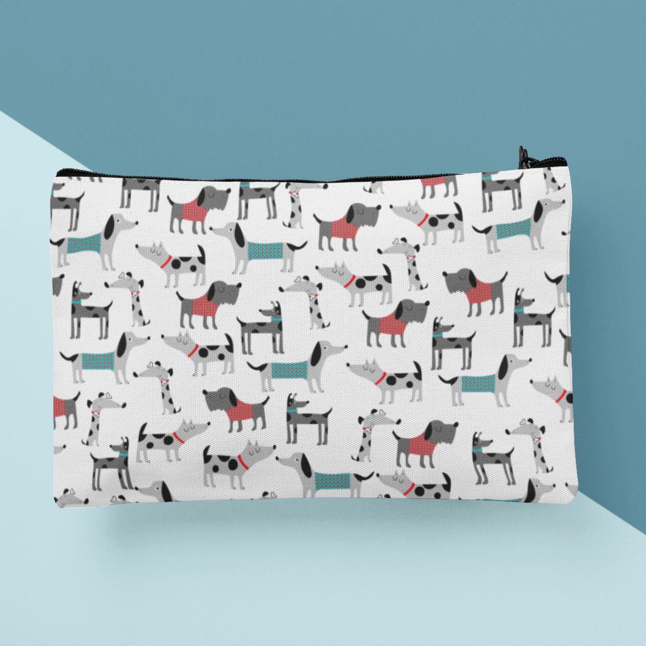 Dog Lover Print Accessory Pouch with T-bottom, Dog Mom Gift, Zipper Makeup Bag, Cute Pet Owner Travel Organizer, Paw Print Clutch, Animal