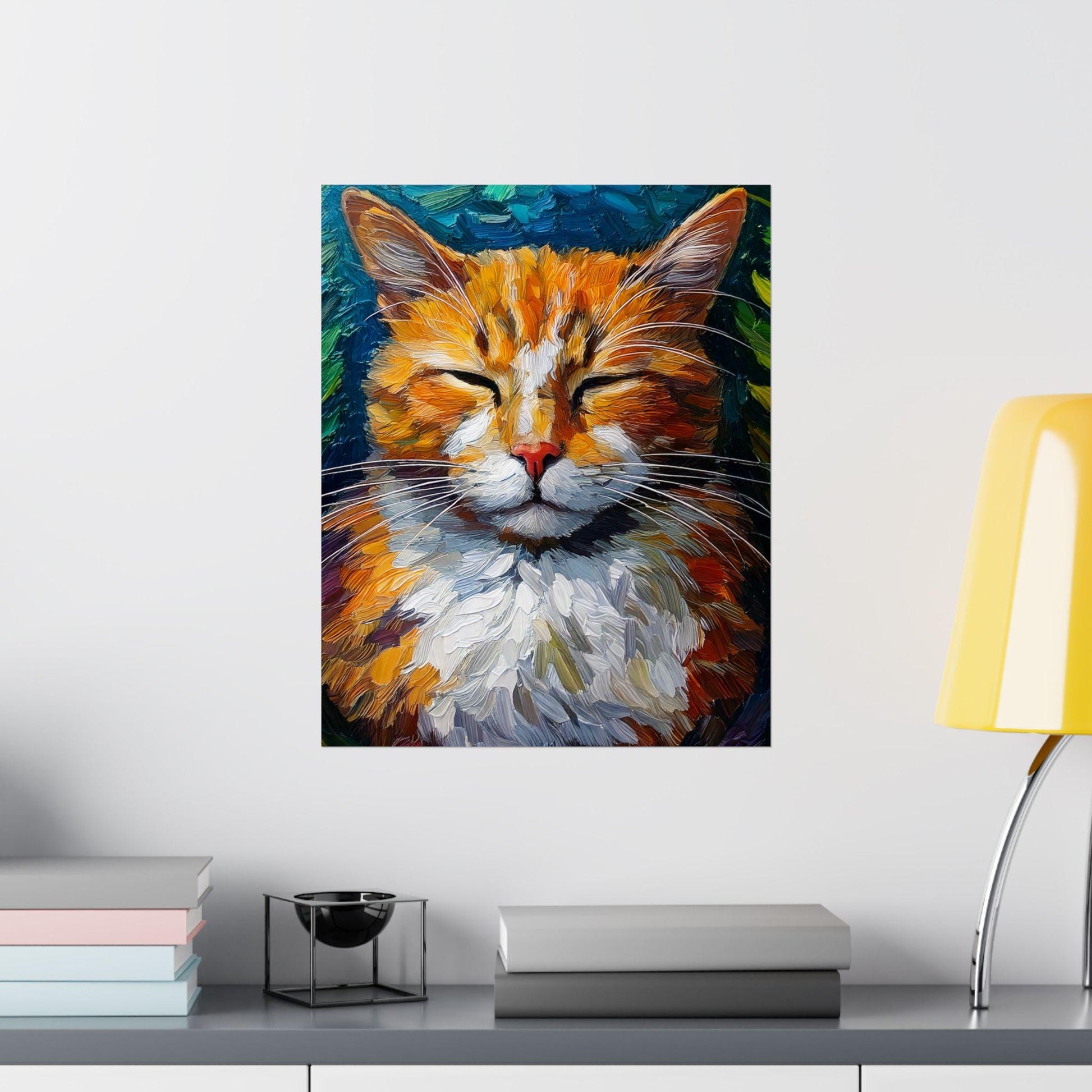 Cat Lover Matte Vertical Poster - Beautiful Sleeping Feline Art Print, Kitty Wall Decor, Cute Animal Gift, Cat Mom Dorm Room Decoration, Pet