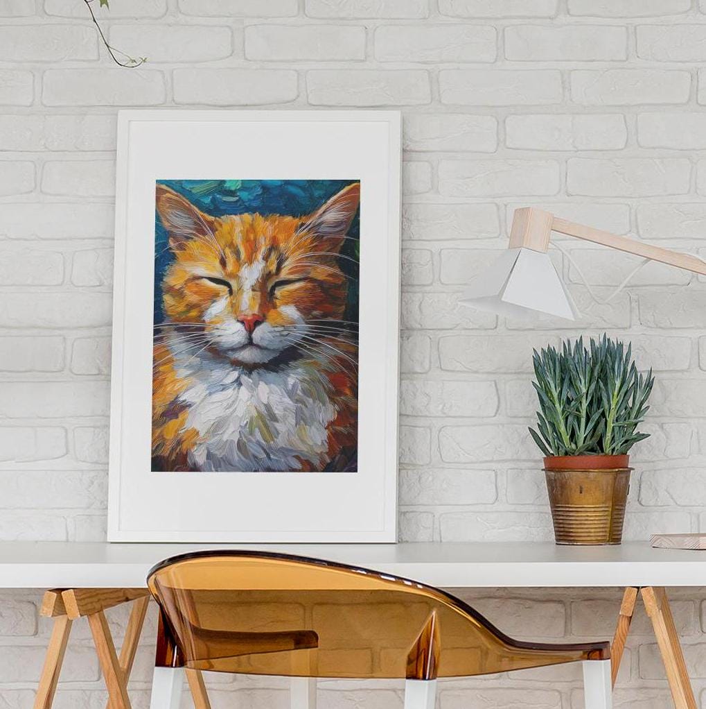 Cat Lover Matte Vertical Poster - Beautiful Sleeping Feline Art Print, Kitty Wall Decor, Cute Animal Gift, Cat Mom Dorm Room Decoration, Pet