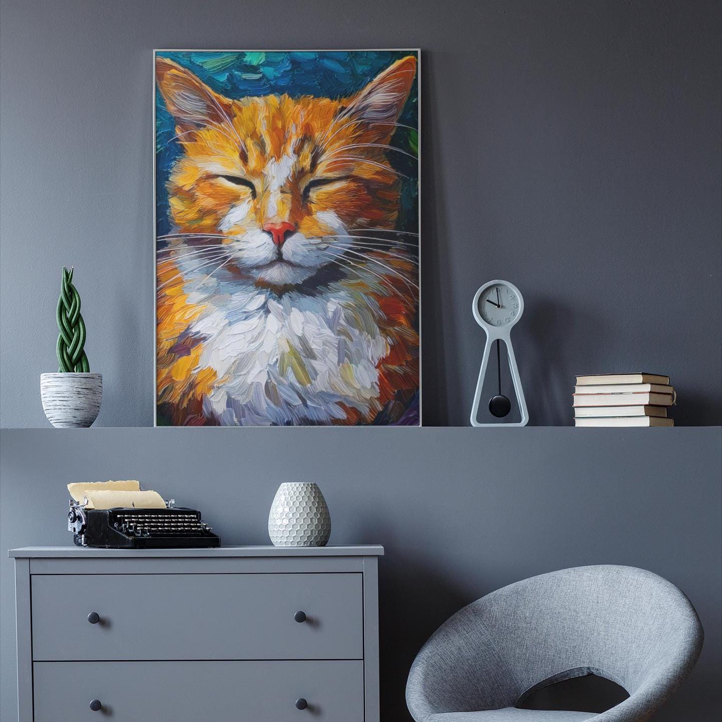 Cat Lover Matte Vertical Poster - Beautiful Sleeping Feline Art Print, Kitty Wall Decor, Cute Animal Gift, Cat Mom Dorm Room Decoration, Pet