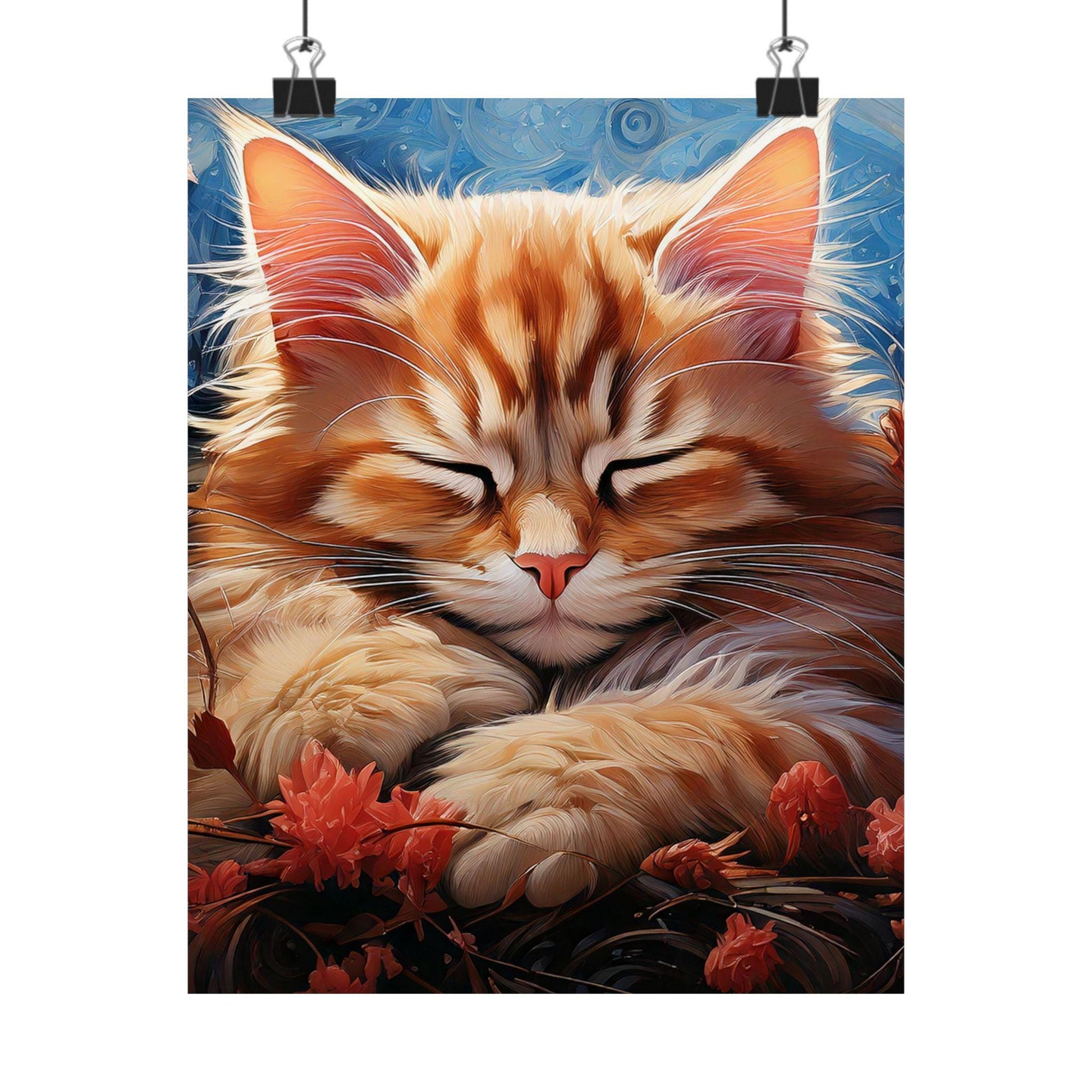 Whimsical Dreamy Kitty Poster,Cat Art Print,Vertical Wall Decor, Minimalist Feline Picture, Matte Paper Painting,Cute Kitten Print,Cat Lover