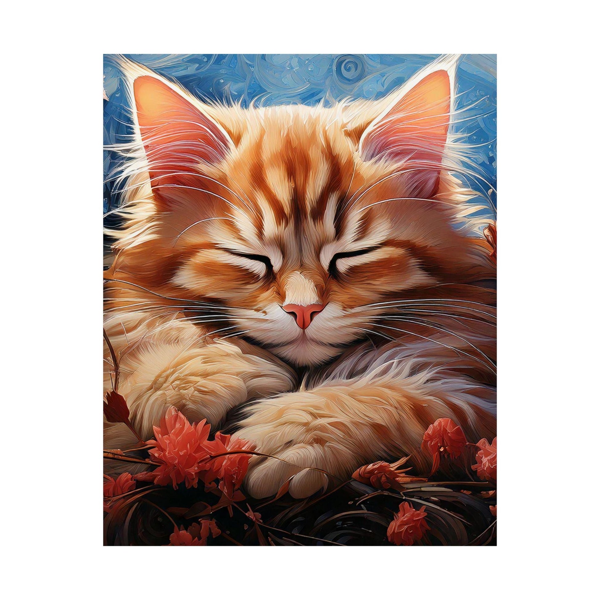 Whimsical Dreamy Kitty Poster,Cat Art Print,Vertical Wall Decor, Minimalist Feline Picture, Matte Paper Painting,Cute Kitten Print,Cat Lover