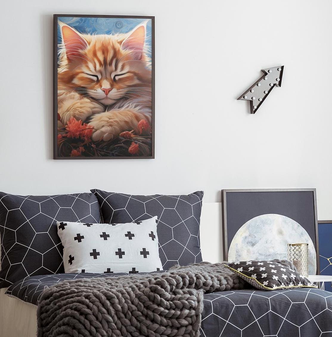 Whimsical Dreamy Kitty Poster,Cat Art Print,Vertical Wall Decor, Minimalist Feline Picture, Matte Paper Painting,Cute Kitten Print,Cat Lover