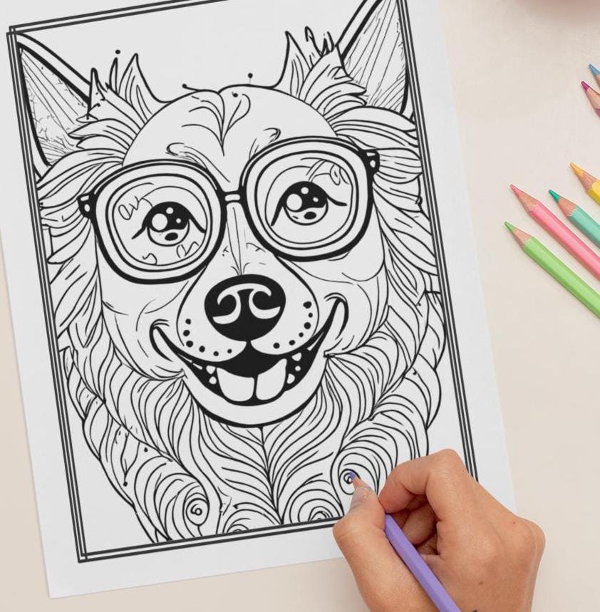 Hipster Hounds Coloring Dogs with Glasses, Kids Coloring Fun,Surprise for Kids Getting New Glasses, Make Glasses Day Extra Special, Gift