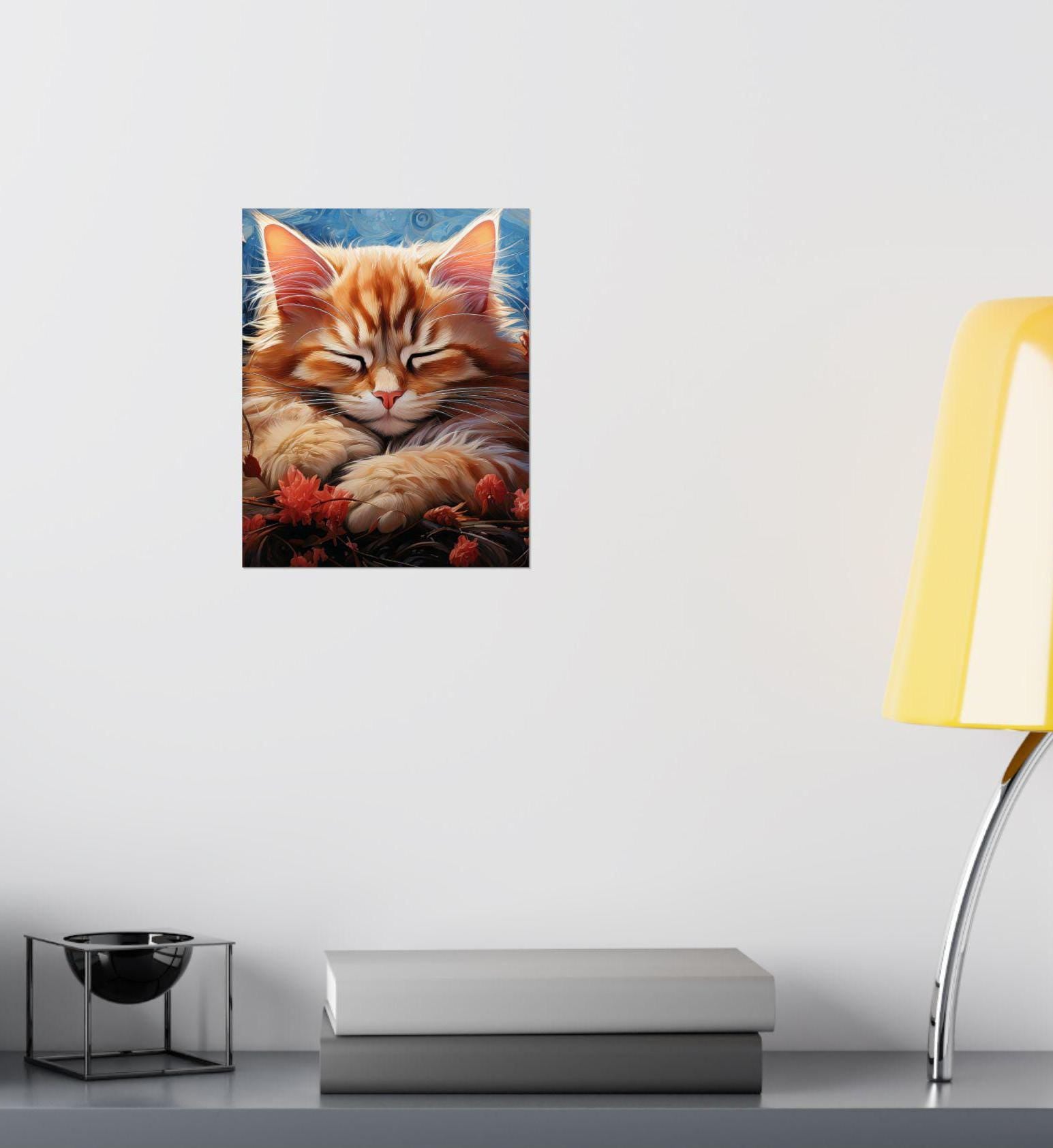Whimsical Dreamy Kitty Poster,Cat Art Print,Vertical Wall Decor, Minimalist Feline Picture, Matte Paper Painting,Cute Kitten Print,Cat Lover