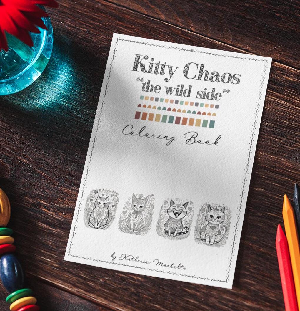 Kitty Chaos: The Wild Side Coloring Book | Cat Lovers' Digital Download | Adult & Kids Coloring Pages, Unisex Gift, Easter Gift, Cat Lover