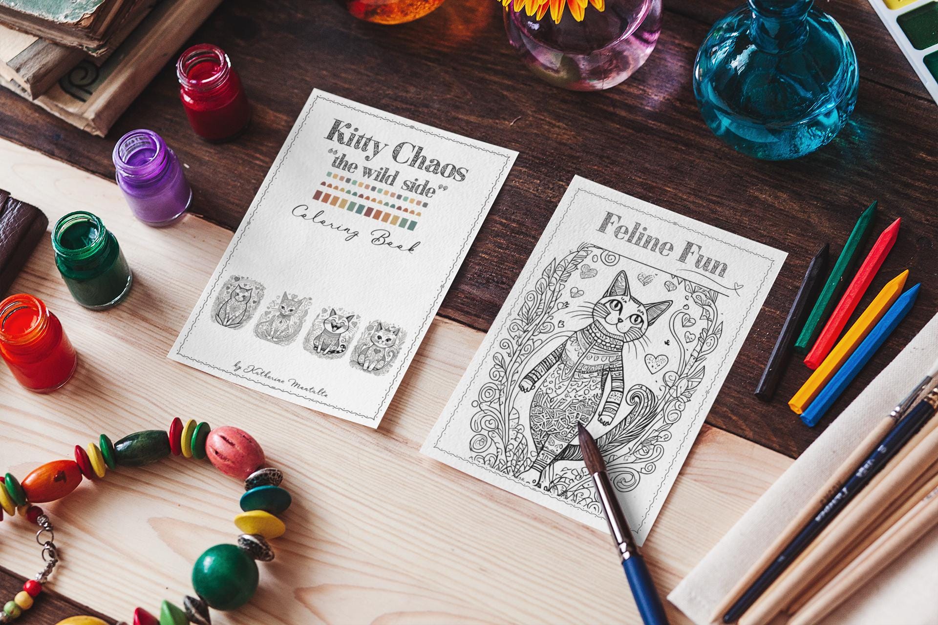 Kitty Chaos: The Wild Side Coloring Book | Cat Lovers' Digital Download | Adult & Kids Coloring Pages, Unisex Gift, Easter Gift, Cat Lover