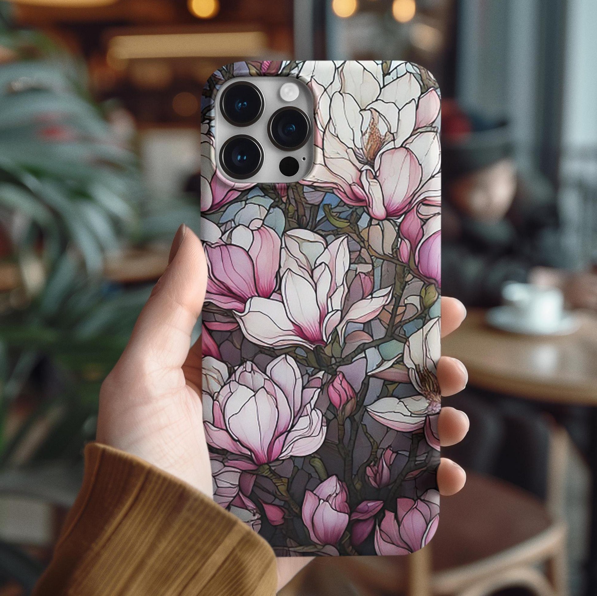 Pink & White Stained Glass Mag iPhone Case, Tough Magnetic Phone Cover, Colorful Protective Phone Case, Unique Glass Design,Mothers Day Gift