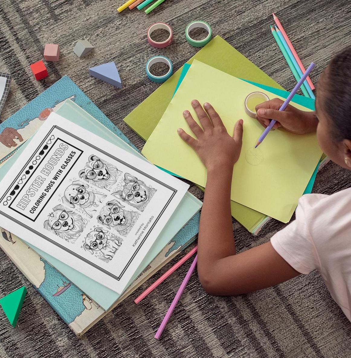 Hipster Hounds Coloring Dogs with Glasses, Kids Coloring Fun,Surprise for Kids Getting New Glasses, Make Glasses Day Extra Special, Gift