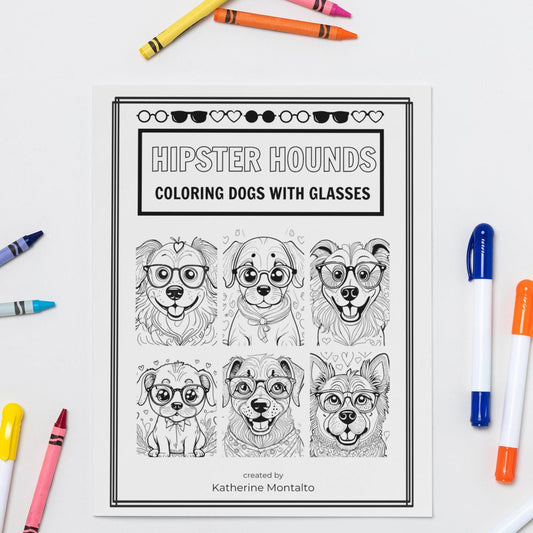 Hipster Hounds Coloring Dogs with Glasses, Kids Coloring Fun,Surprise for Kids Getting New Glasses, Make Glasses Day Extra Special, Gift