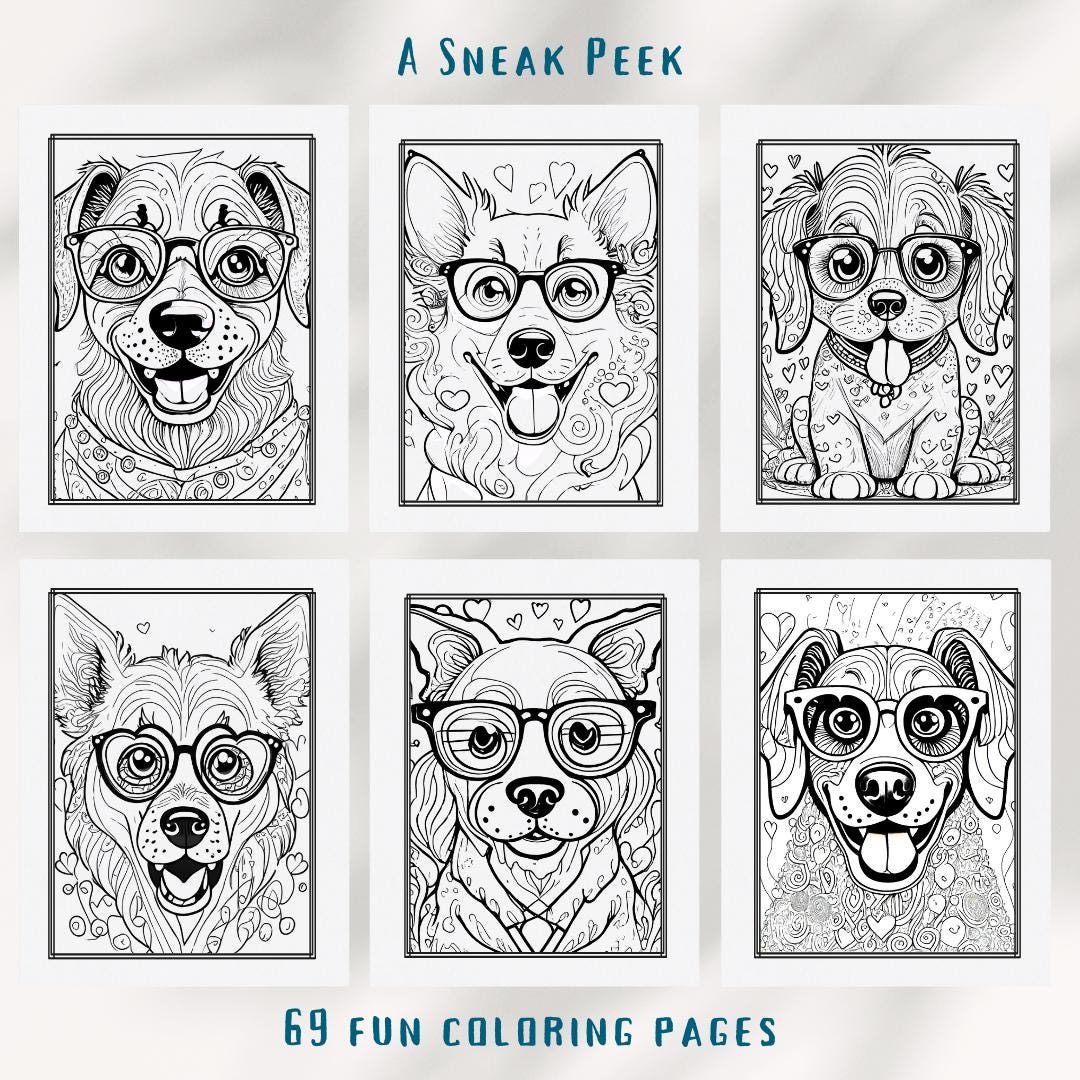 Hipster Hounds Coloring Dogs with Glasses, Kids Coloring Fun,Surprise for Kids Getting New Glasses, Make Glasses Day Extra Special, Gift