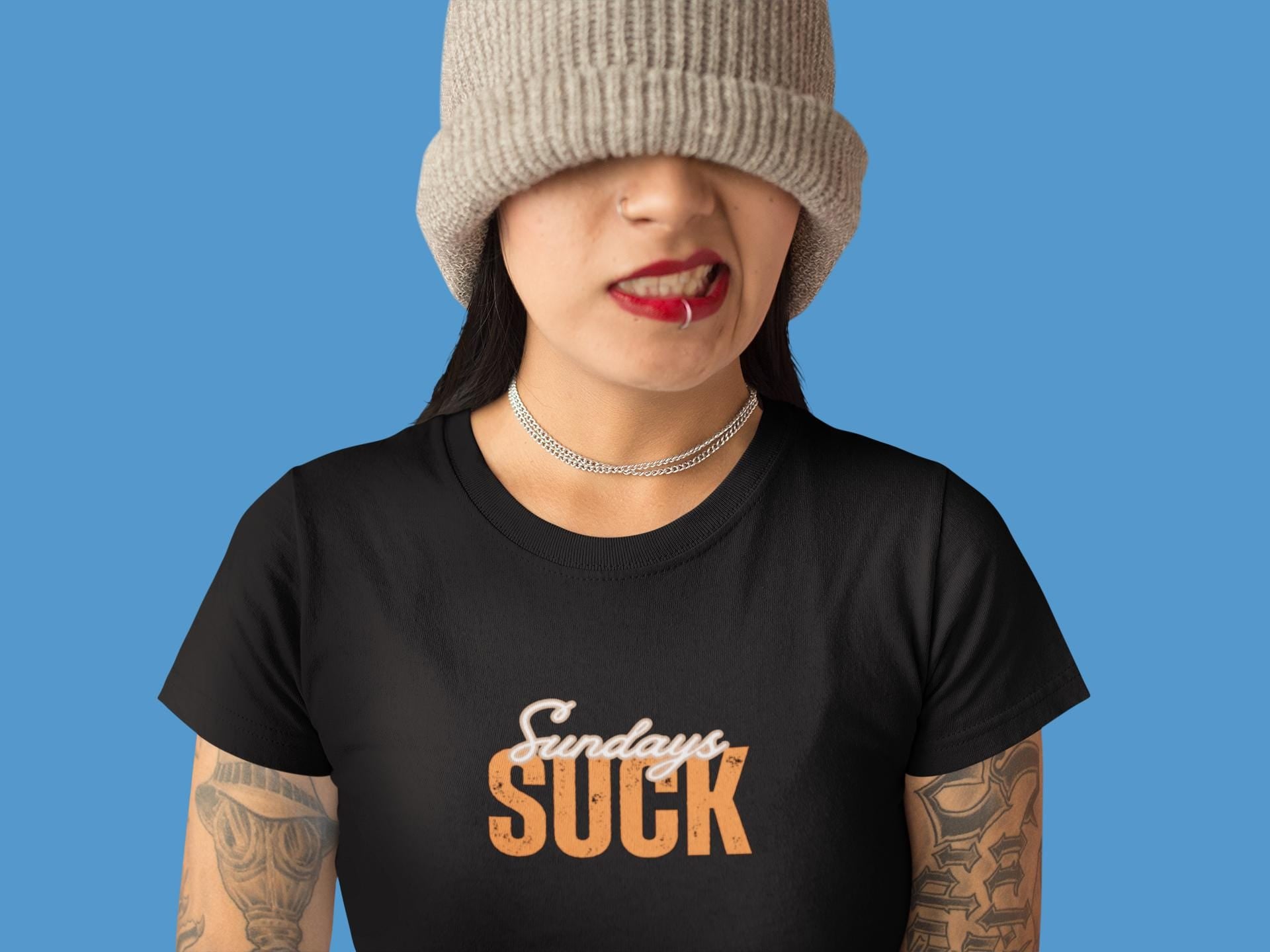 Sundays Suck T-Shirt,Beachwear, Gift for Her, Fun Summer Style,Relaxed Fit, Bride Tee, Mom Gift, Grad Gift, Cropped Tee, Baby Tee, Wifey Tee