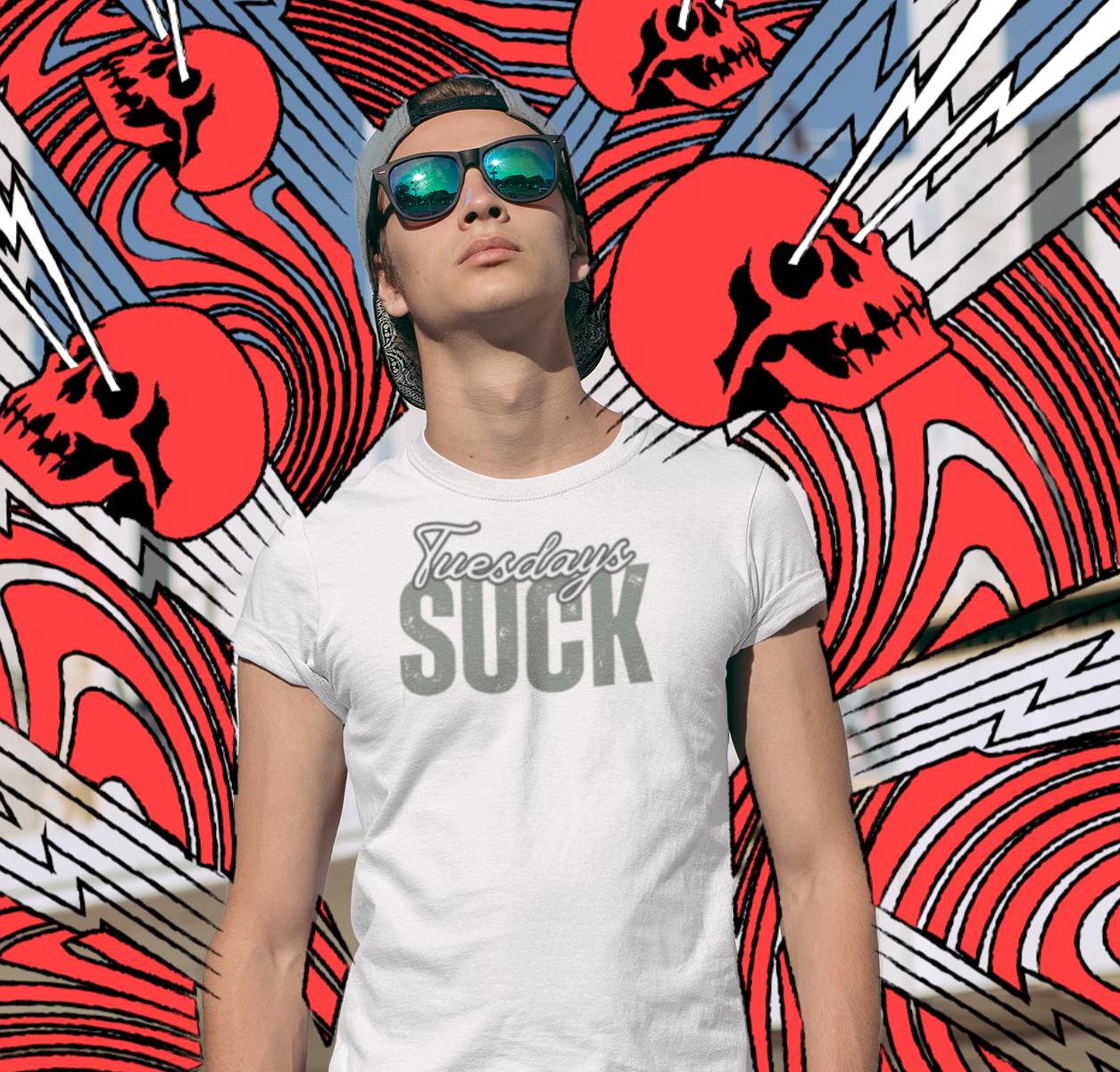 Funny Tuesdays SUCK Unisex Heavy Cotton Tee,Short Sleeve Shirt,Humorous Graphic Tee, Casual Top,Sarcasm Tee,Cool Tee,Unisex, Graduation Gift