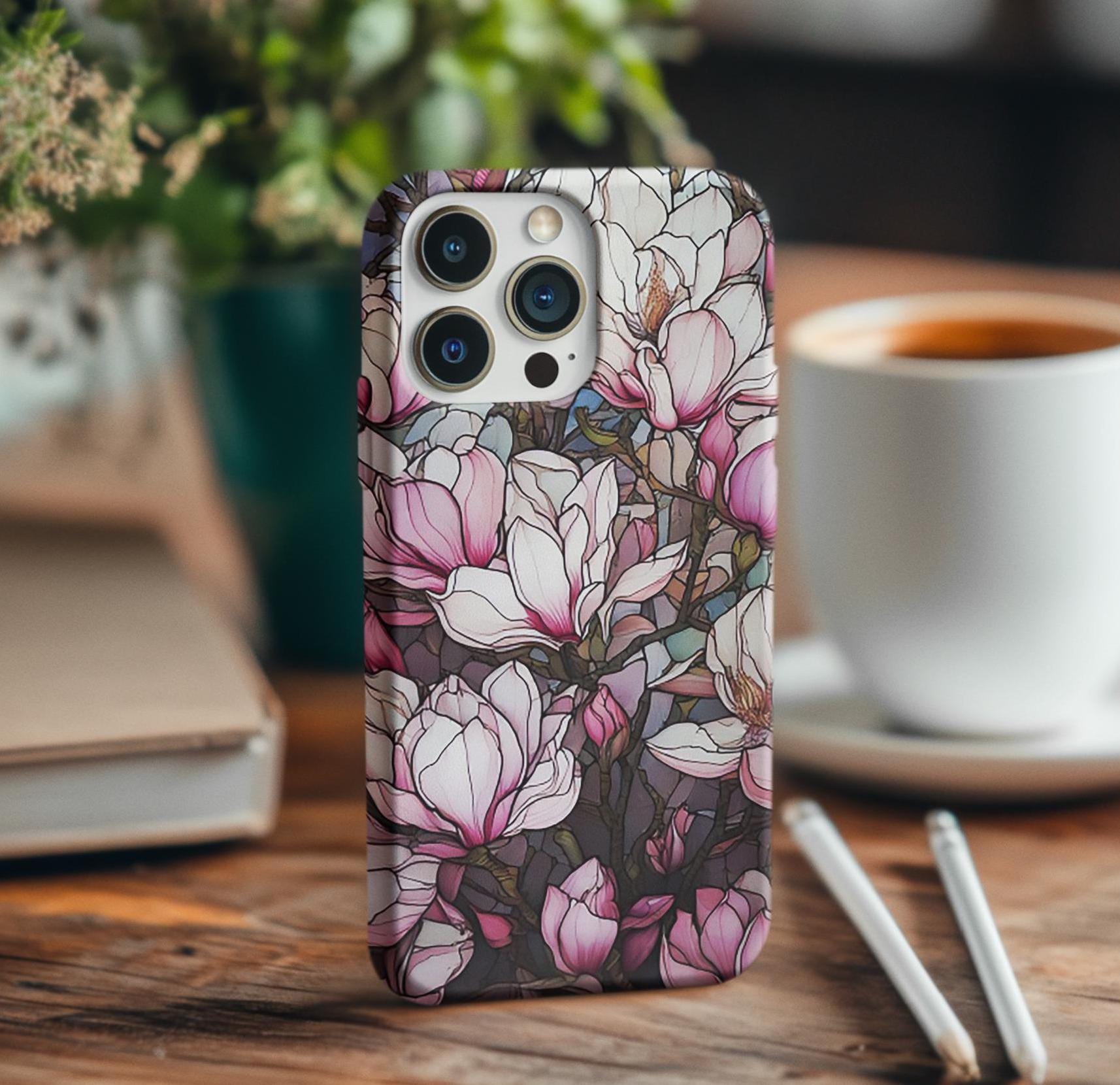 Pink & White Stained Glass Mag iPhone Case, Tough Magnetic Phone Cover, Colorful Protective Phone Case, Unique Glass Design,Mothers Day Gift