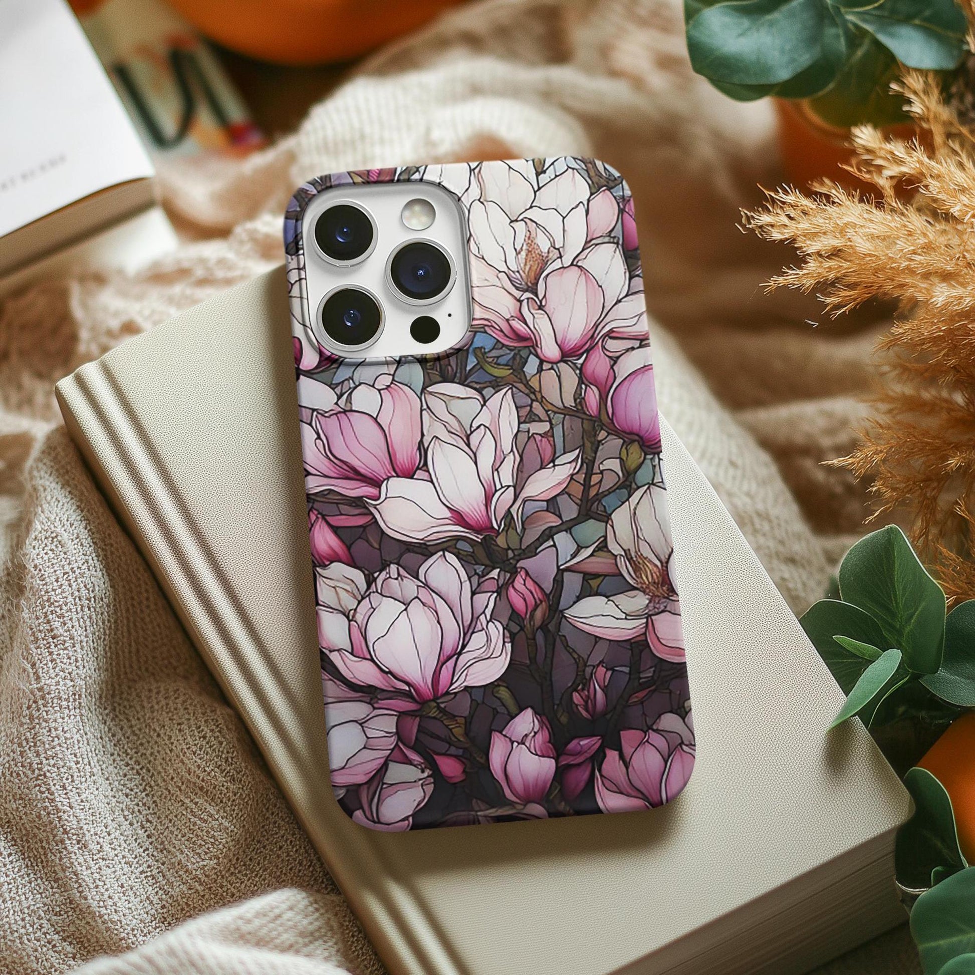 Pink & White Stained Glass Mag iPhone Case, Tough Magnetic Phone Cover, Colorful Protective Phone Case, Unique Glass Design,Mothers Day Gift