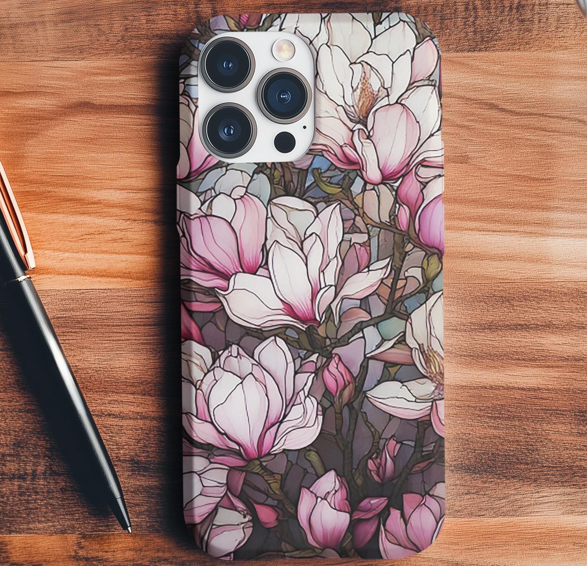 Pink & White Stained Glass Mag iPhone Case, Tough Magnetic Phone Cover, Colorful Protective Phone Case, Unique Glass Design,Mothers Day Gift